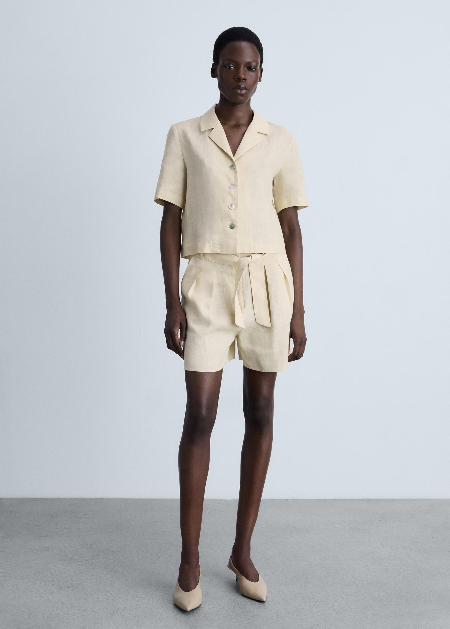 Linen shorts with belt - Women | MANGO USA Product Image