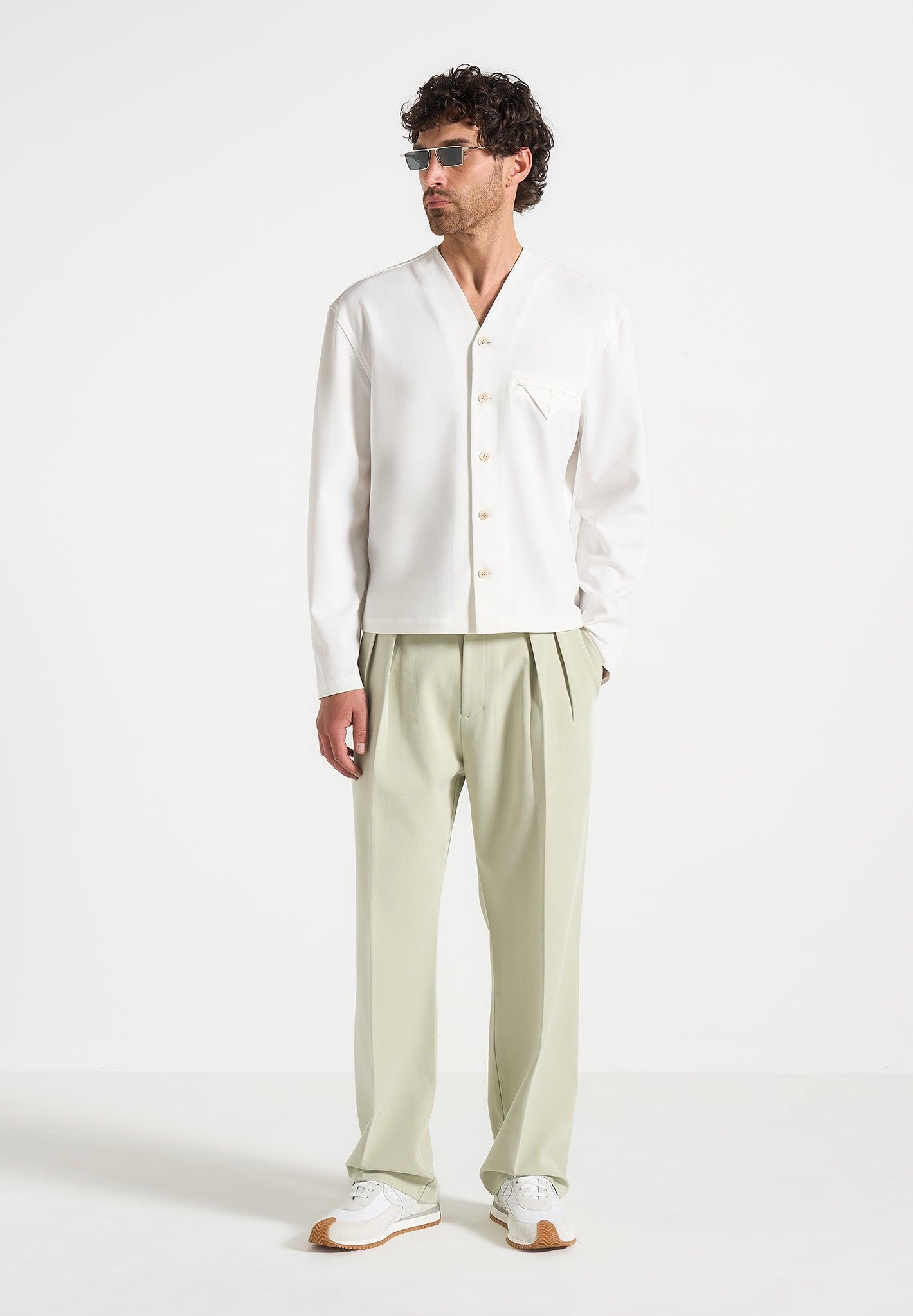 Pierre - Relaxed Fit Hatched Pleated Tailored Trousers - Sage Male Product Image