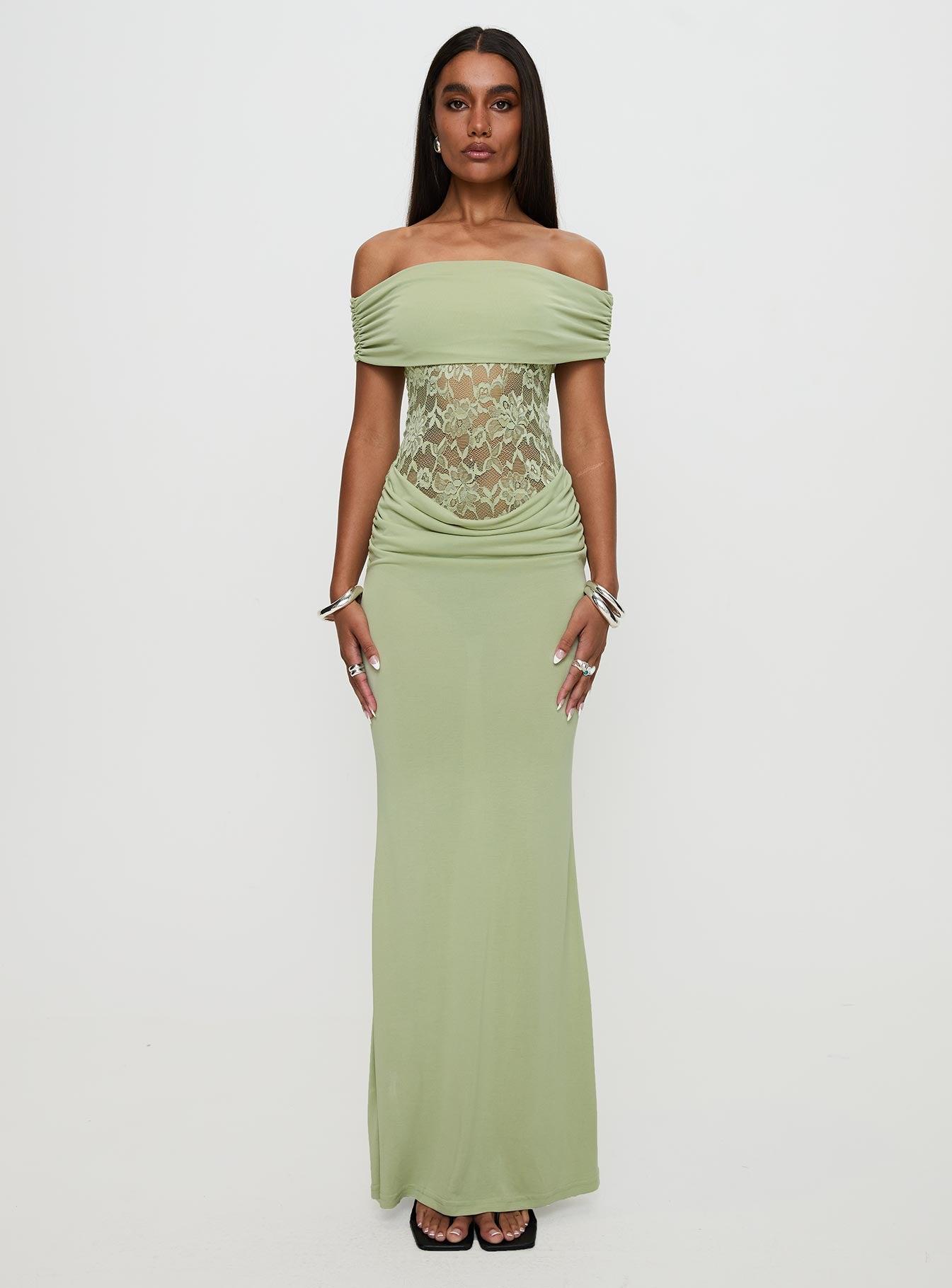 Gwendolen Off The Shoulder Maxi Dress Green Product Image