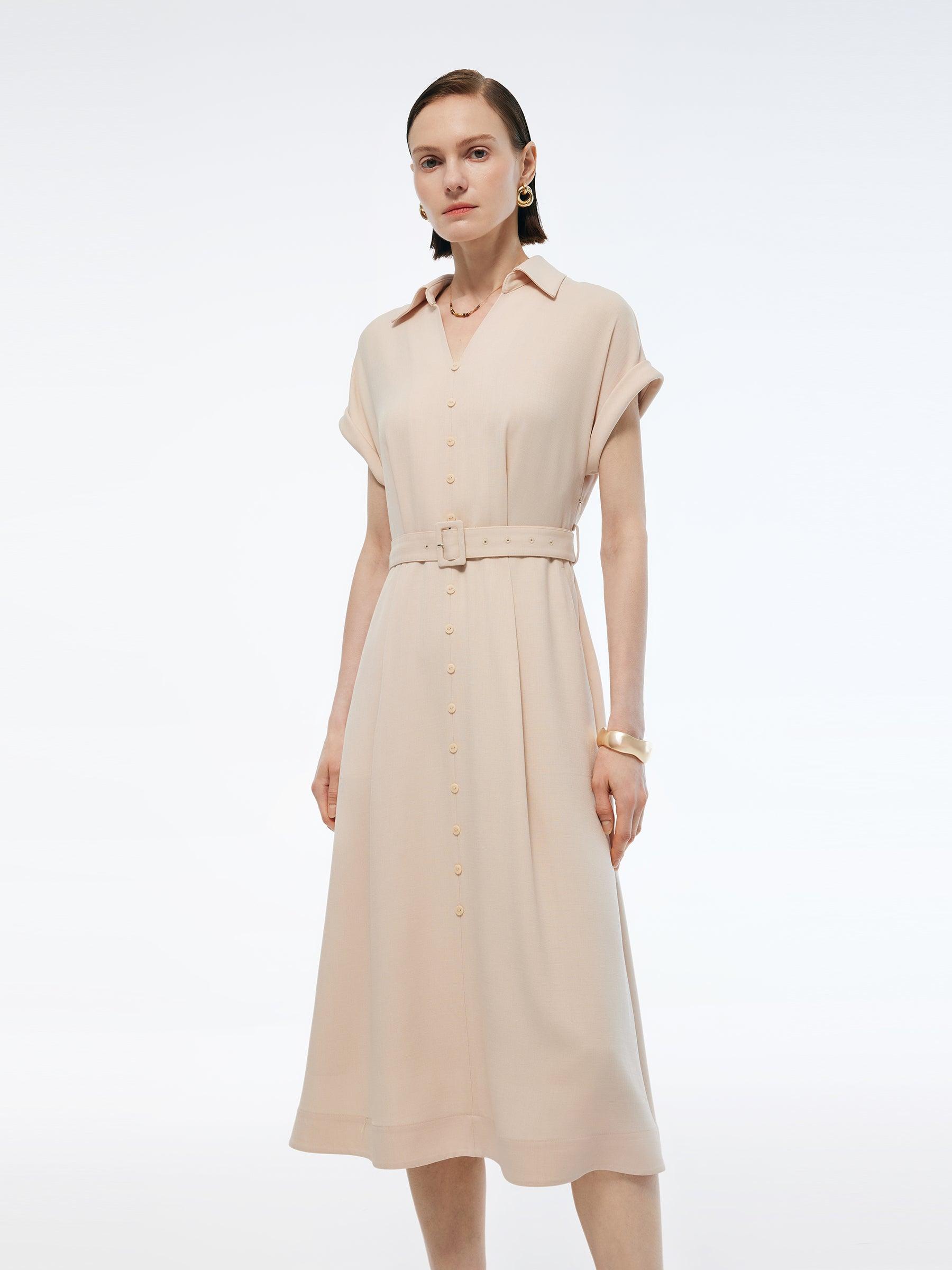 100% Acetate V-Neck Women Maxi Dress With Belt Product Image
