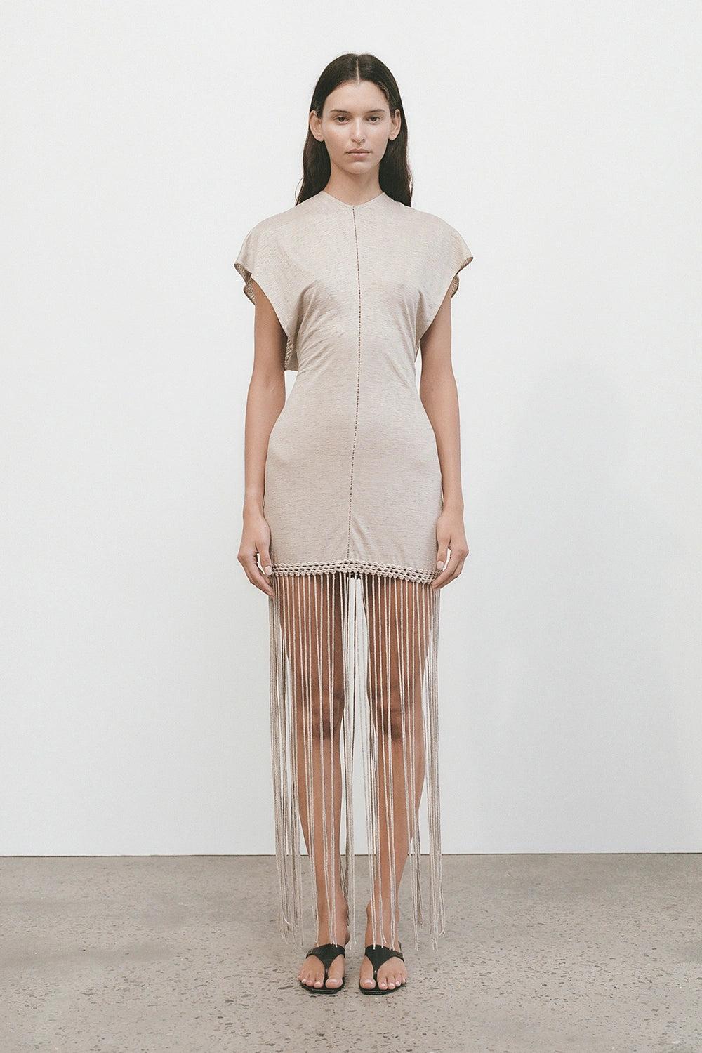 Ines Fringe Dress Oatmeal - Final Sale Product Image