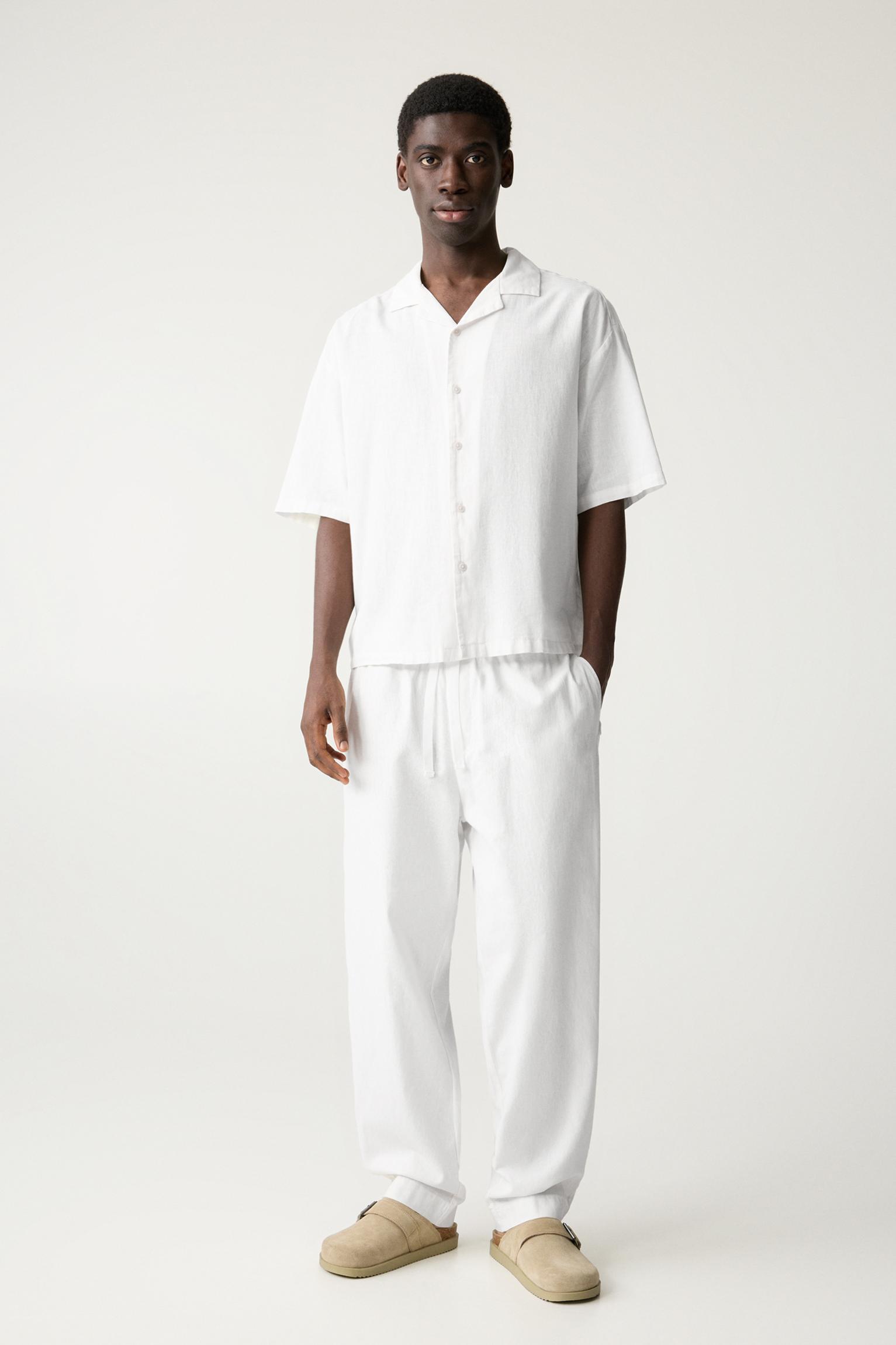 Short sleeve linen blend shirt Product Image