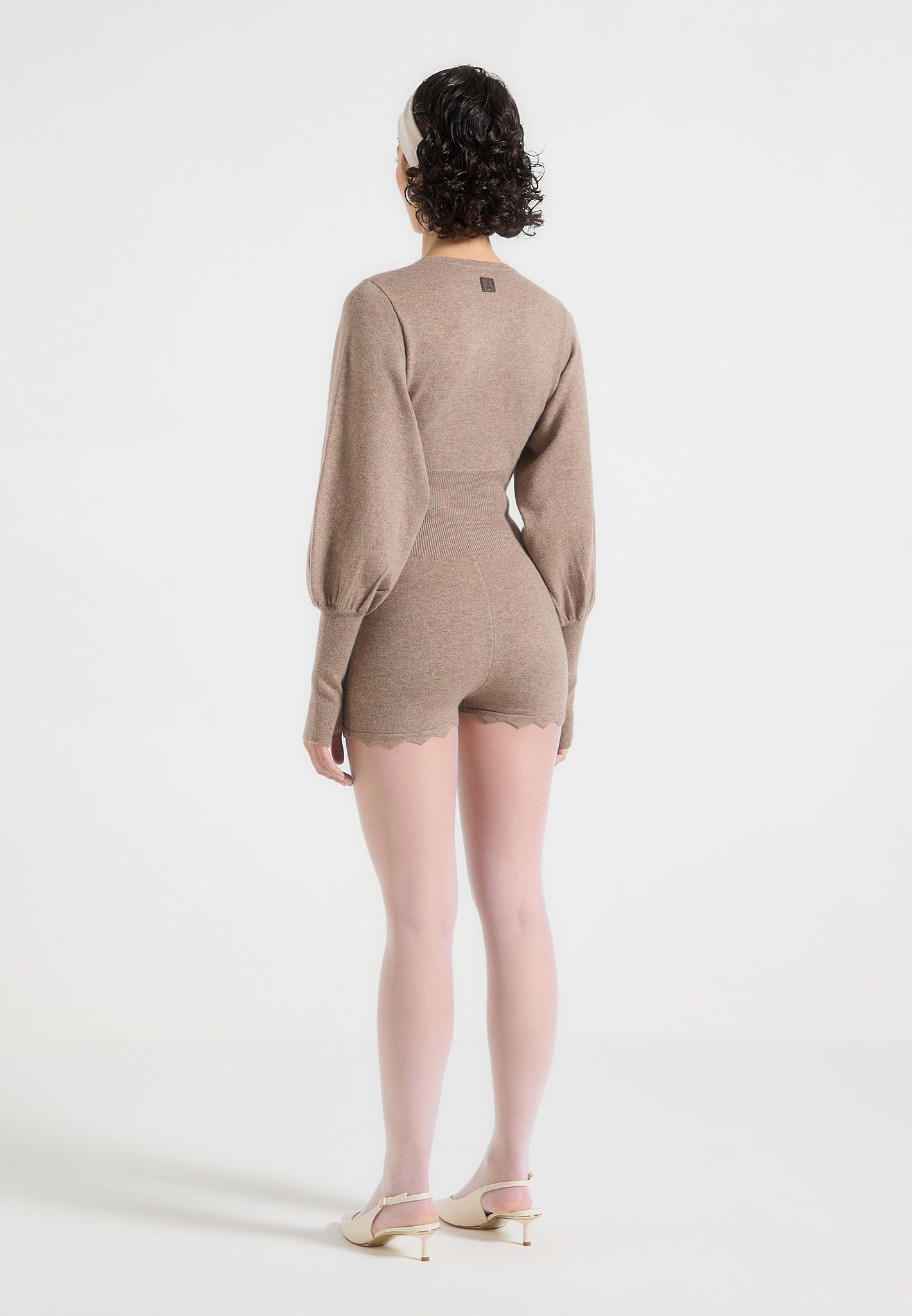 Michele - Knitted Scallop Hem Playsuit - Taupe Female Product Image