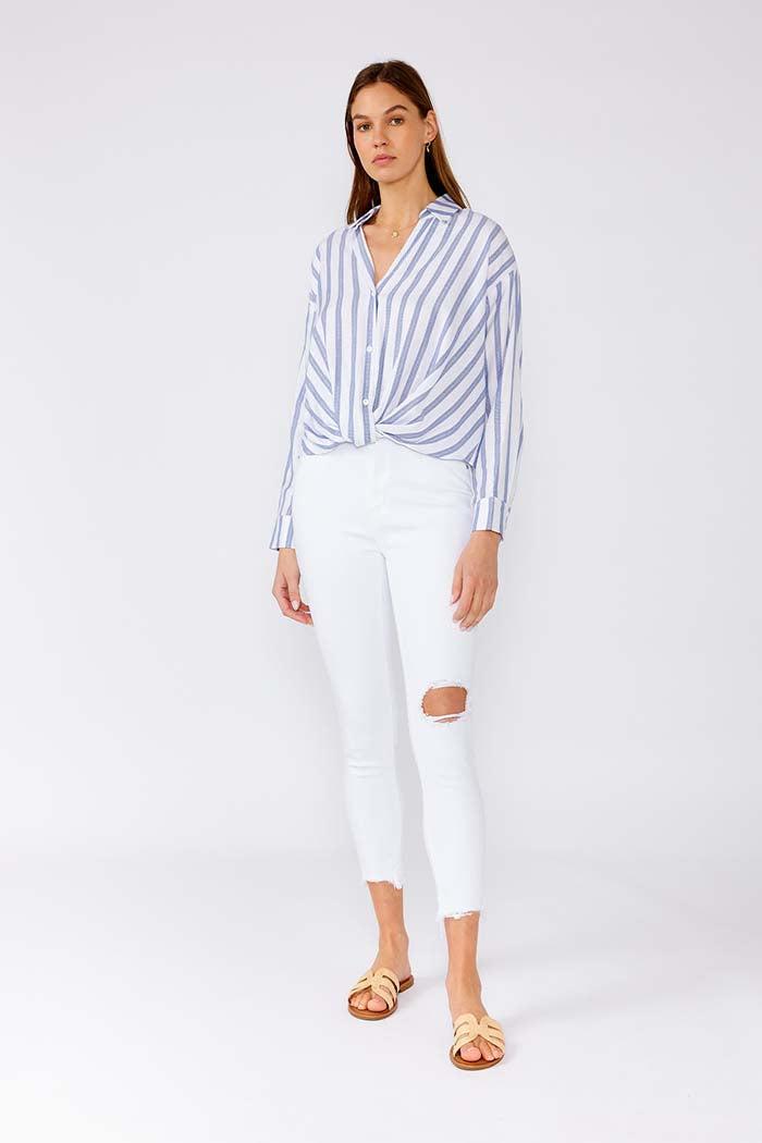 Nautical Striped High Low Twist Front Blouse Product Image