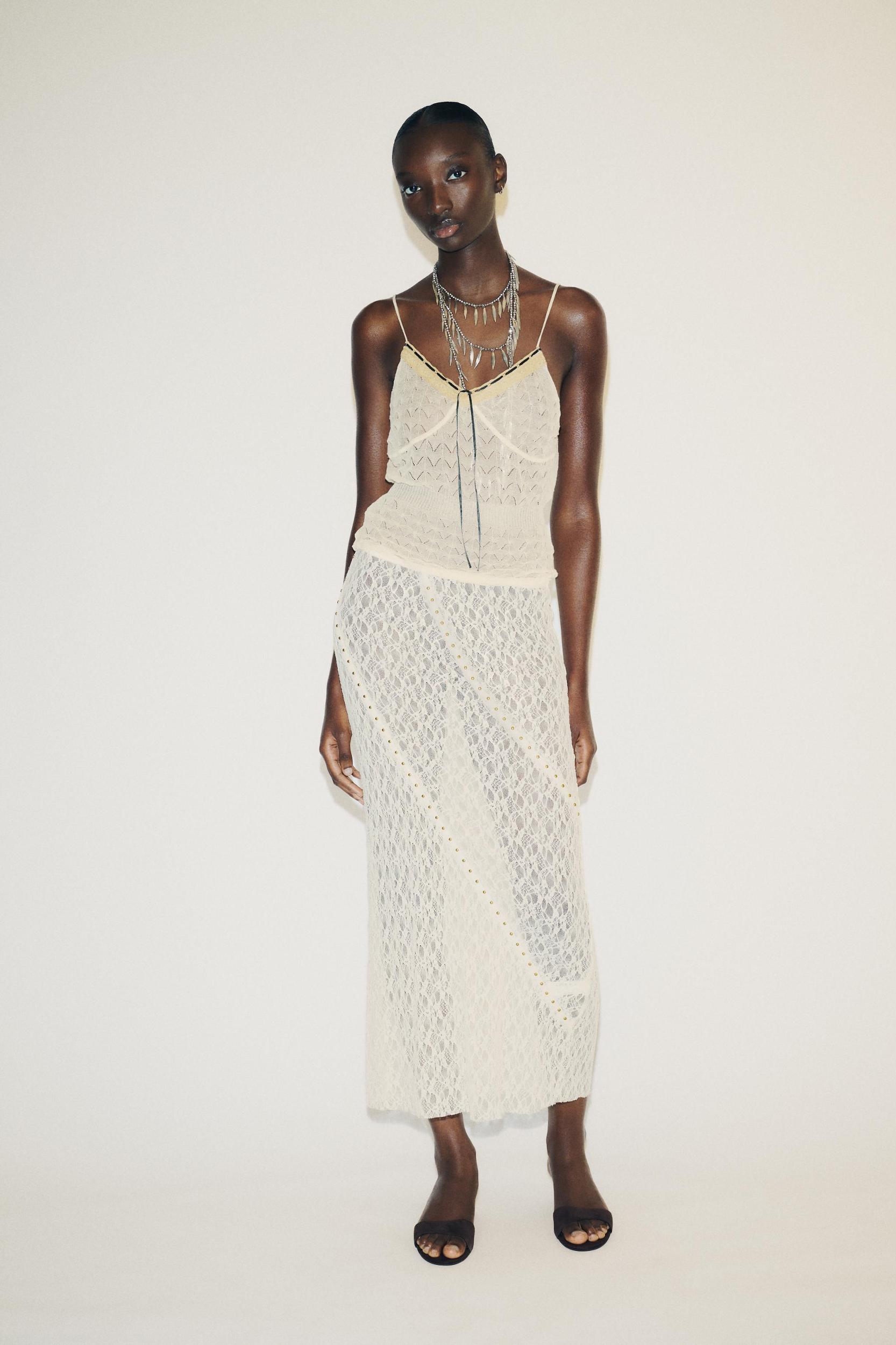 STUDDED LACE MIDI SKIRT Product Image