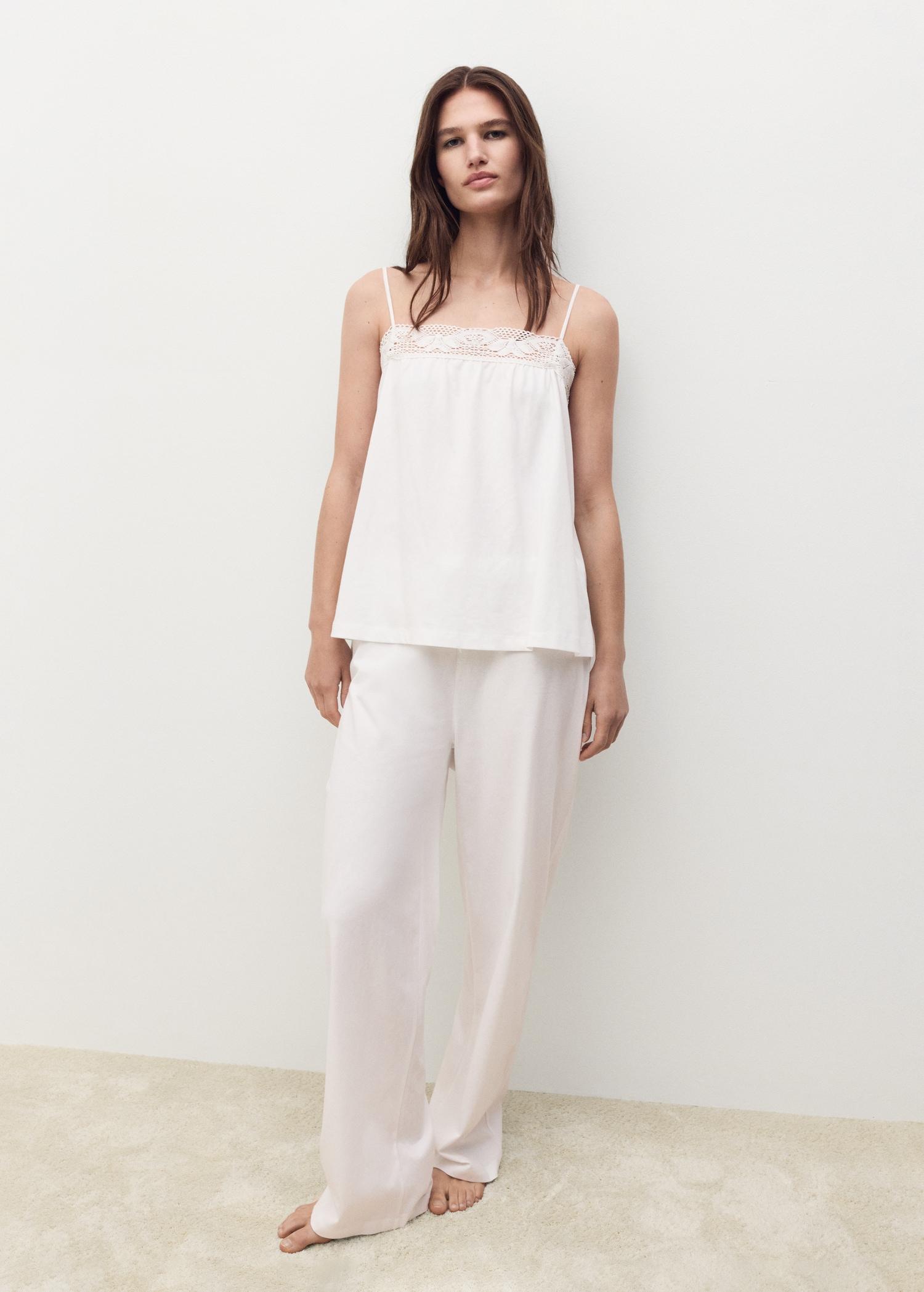 Long cotton pajama pants - Women | MANGO USA Product Image