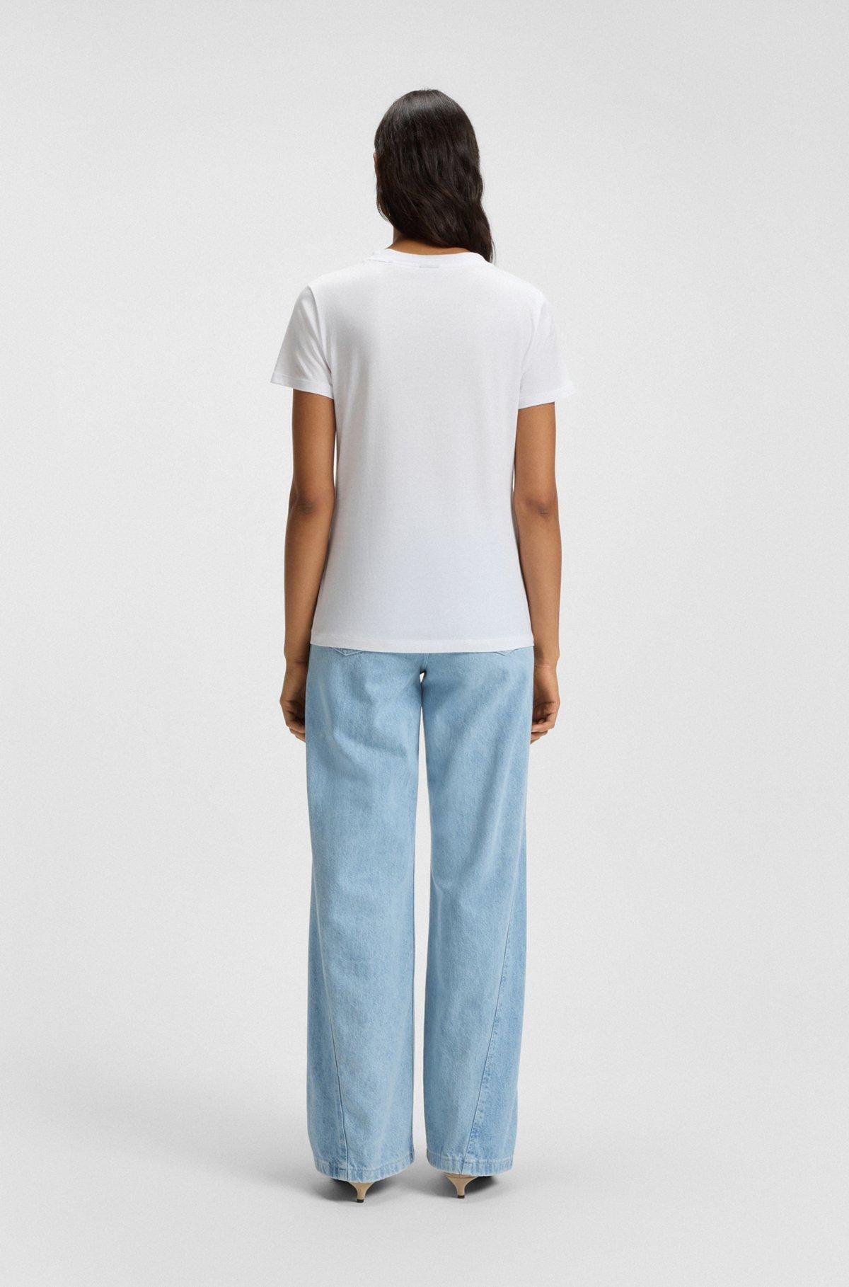 BOSS - Cotton jersey T-shirt with handwritten-logo print - White Product Image