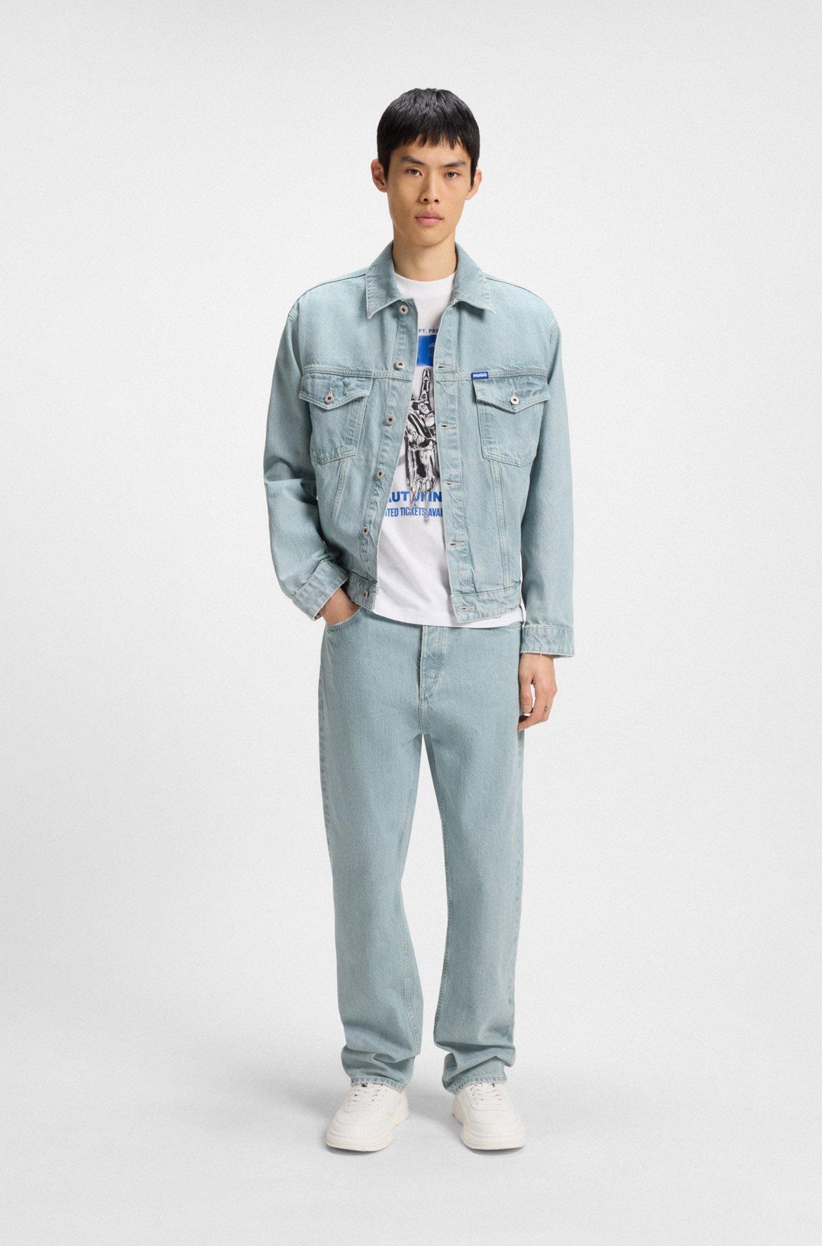 HUGO - Cotton-jersey T-shirt with music-inspired artwork - White Product Image