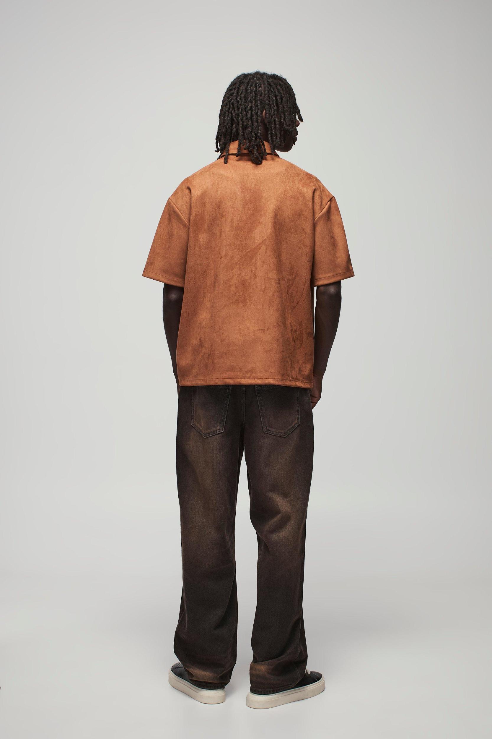 Oversized Faux Suede Collared Shirt | boohooMAN USA Product Image