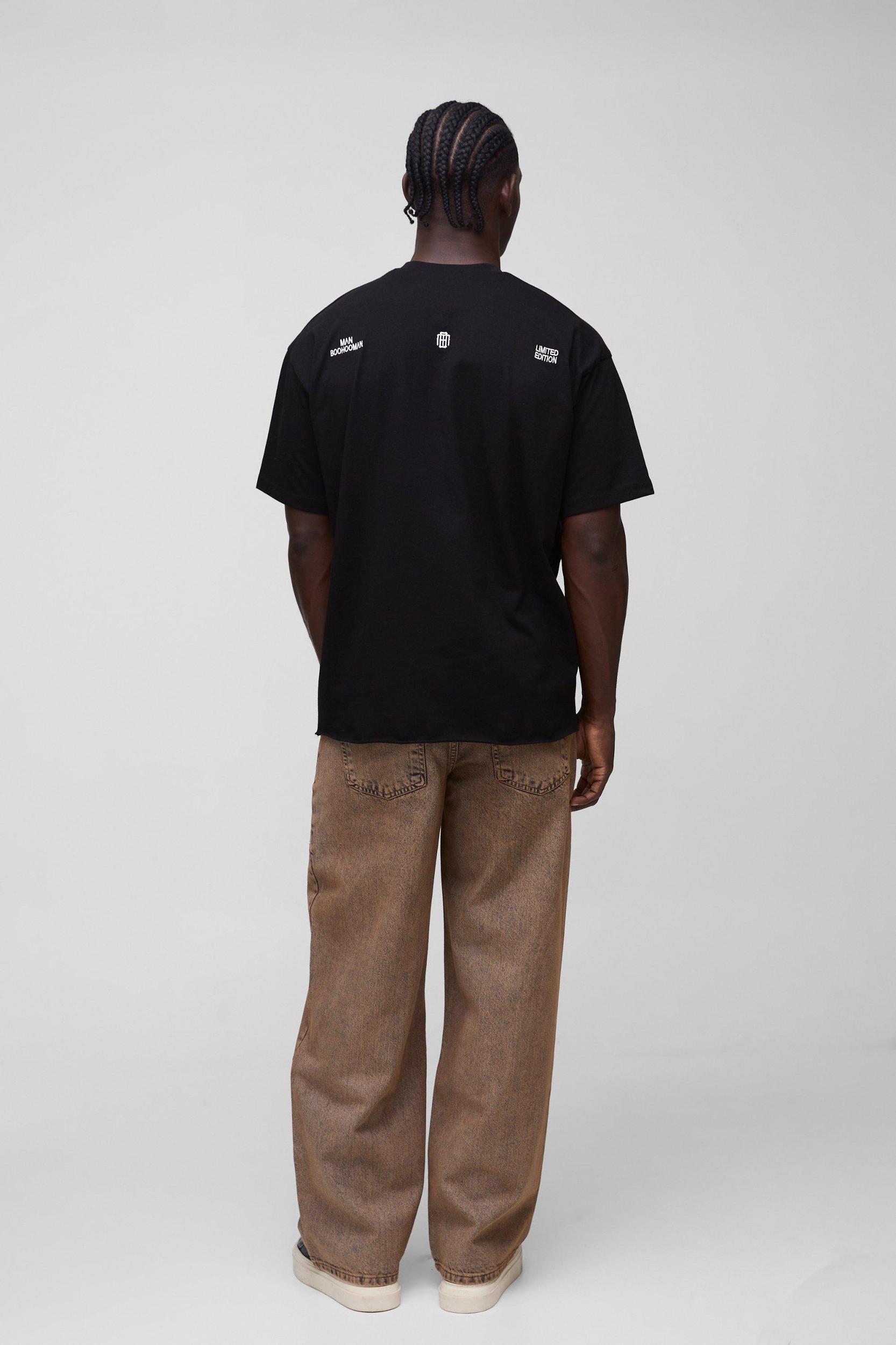 Oversized Distressed Graphic T-Shirt With Woven Label | boohooMAN USA Product Image