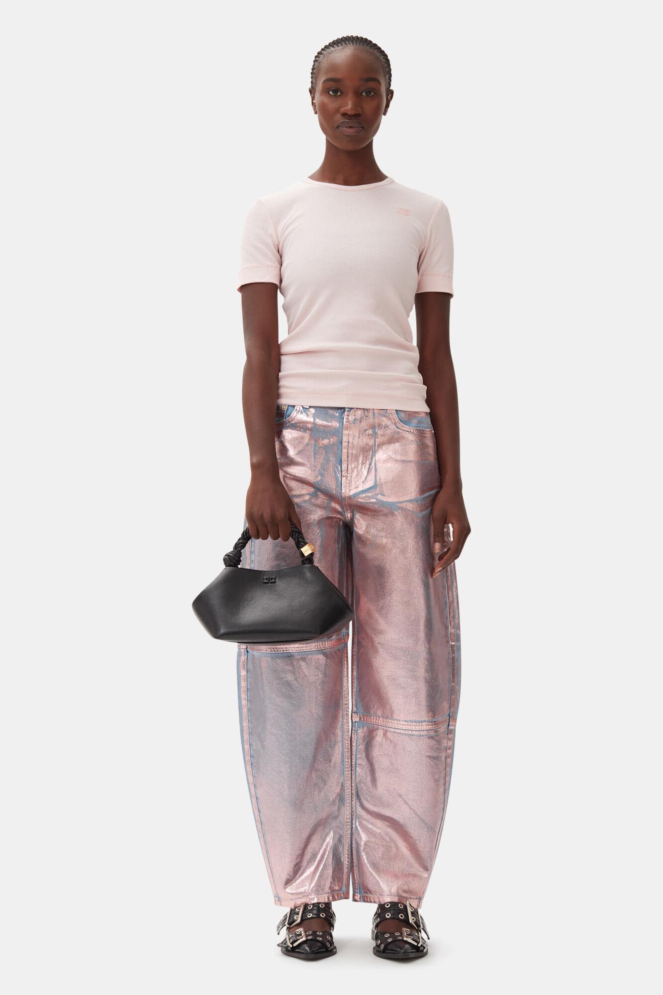 Pink Soft Cotton Rib Short Sleeve T-Shirt Product Image