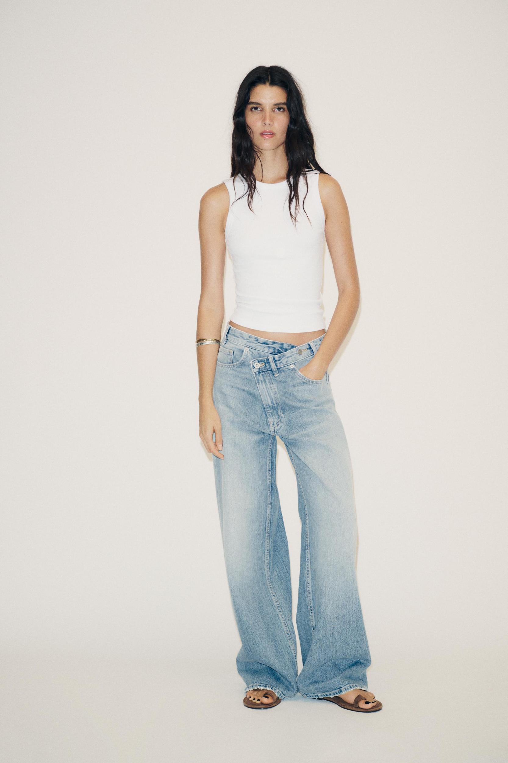 TRF HIGH WAIST CROSSOVER WAIST WIDE LEG JEANS Product Image