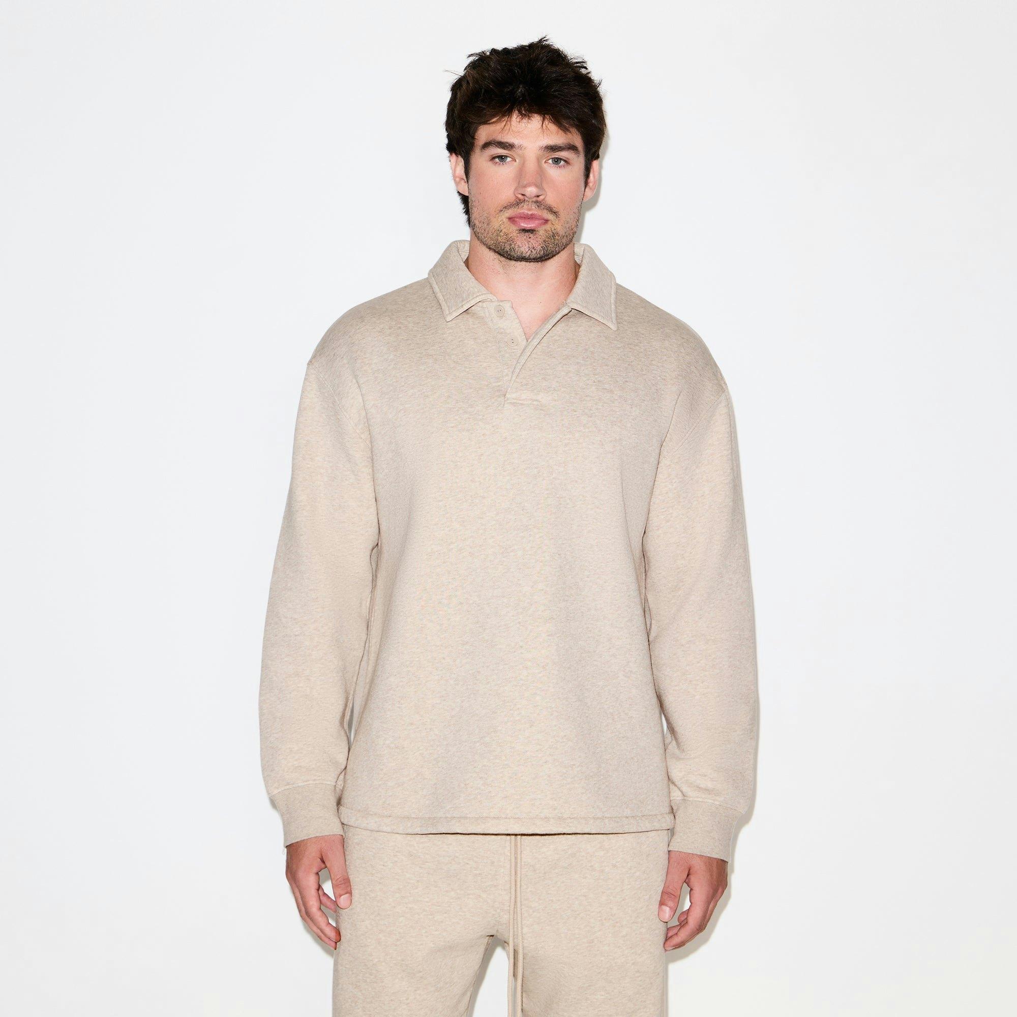 FLEECE LOUNGE MENS RELAXED POLO | DESERT HEATHER GREY Product Image