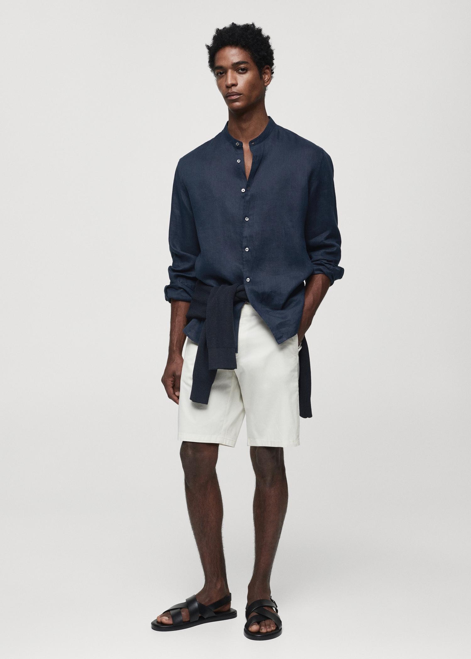 100% linen Mao collar shirt - Men | MANGO USA Product Image