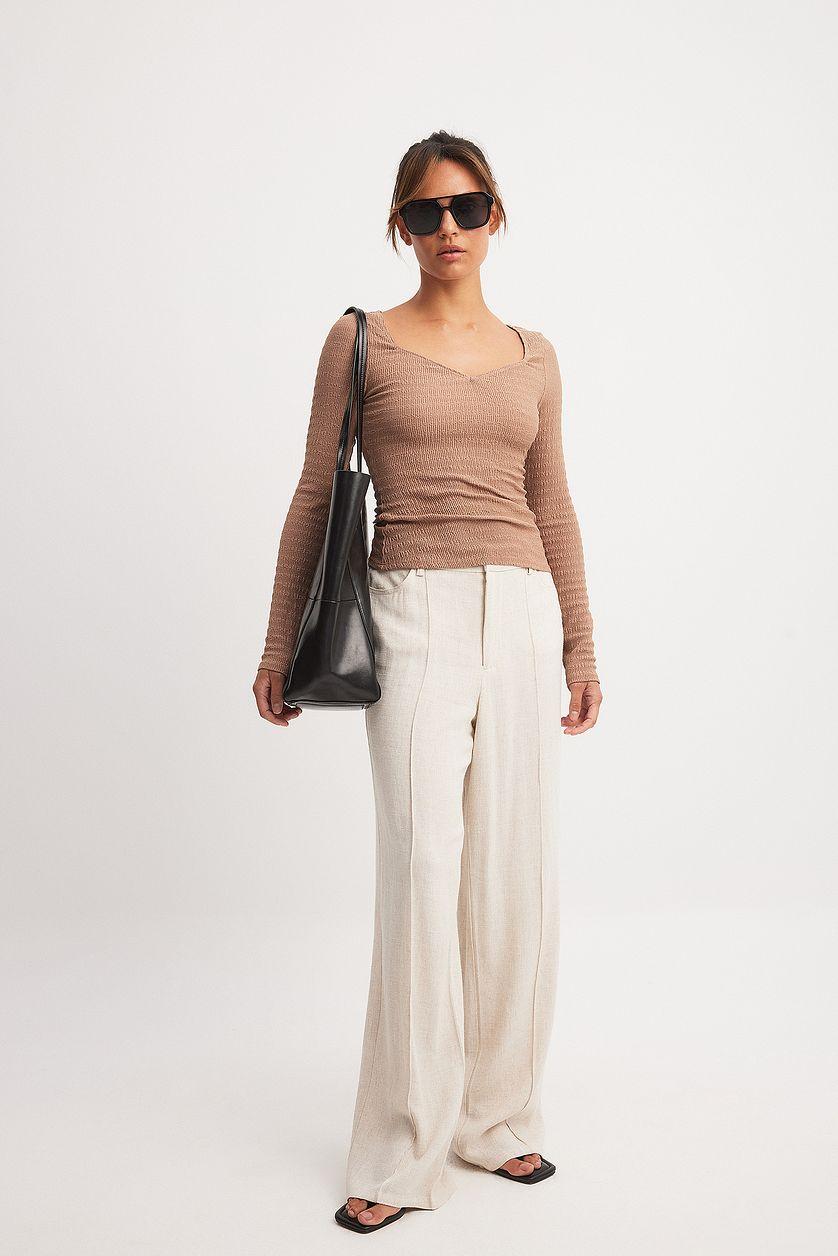 Heart Neckline Structured Top Brown Product Image