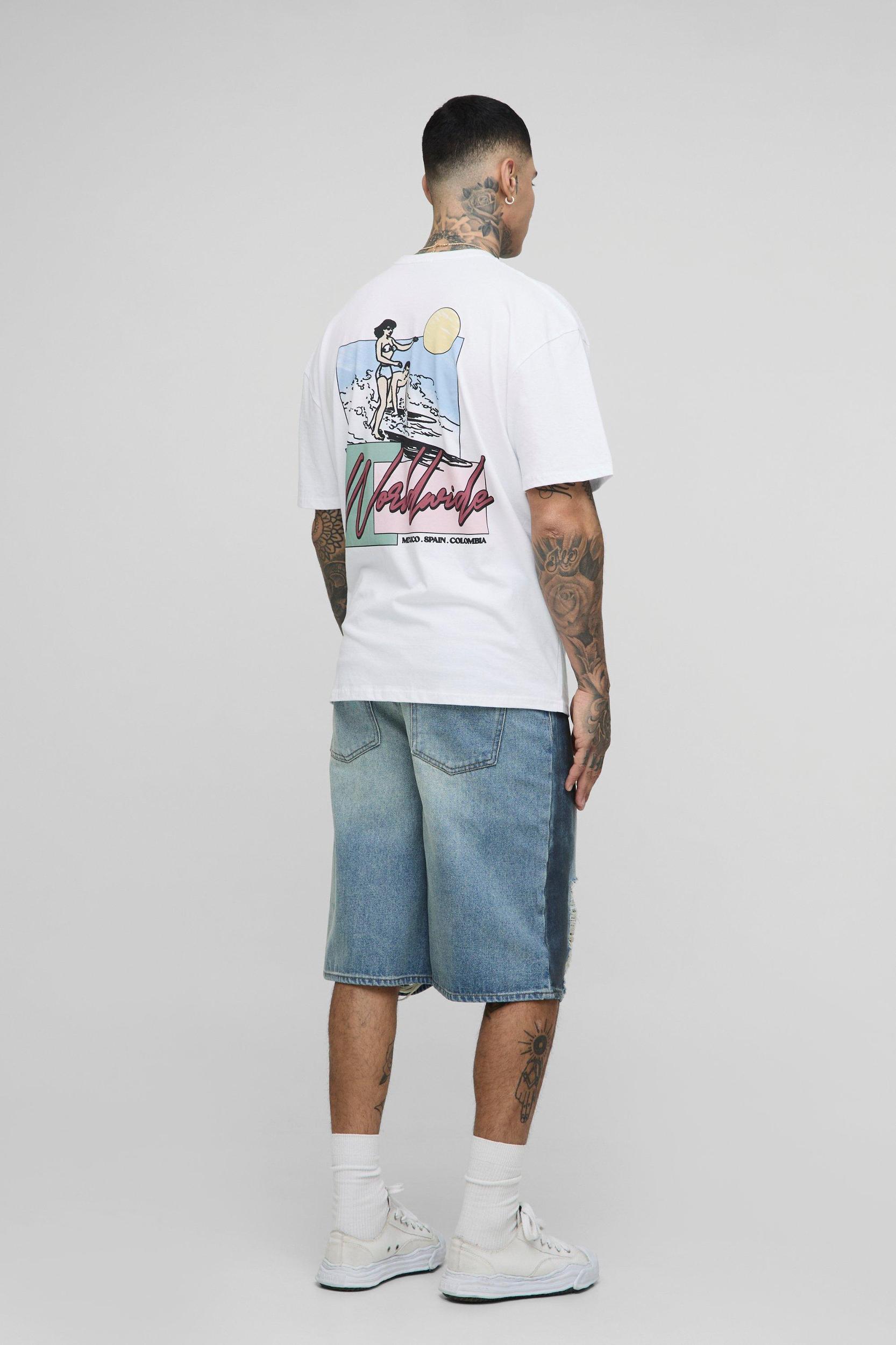 Tall Worldwide Beach Retro Print Regular Fit T-Shirt | boohooMAN USA Product Image