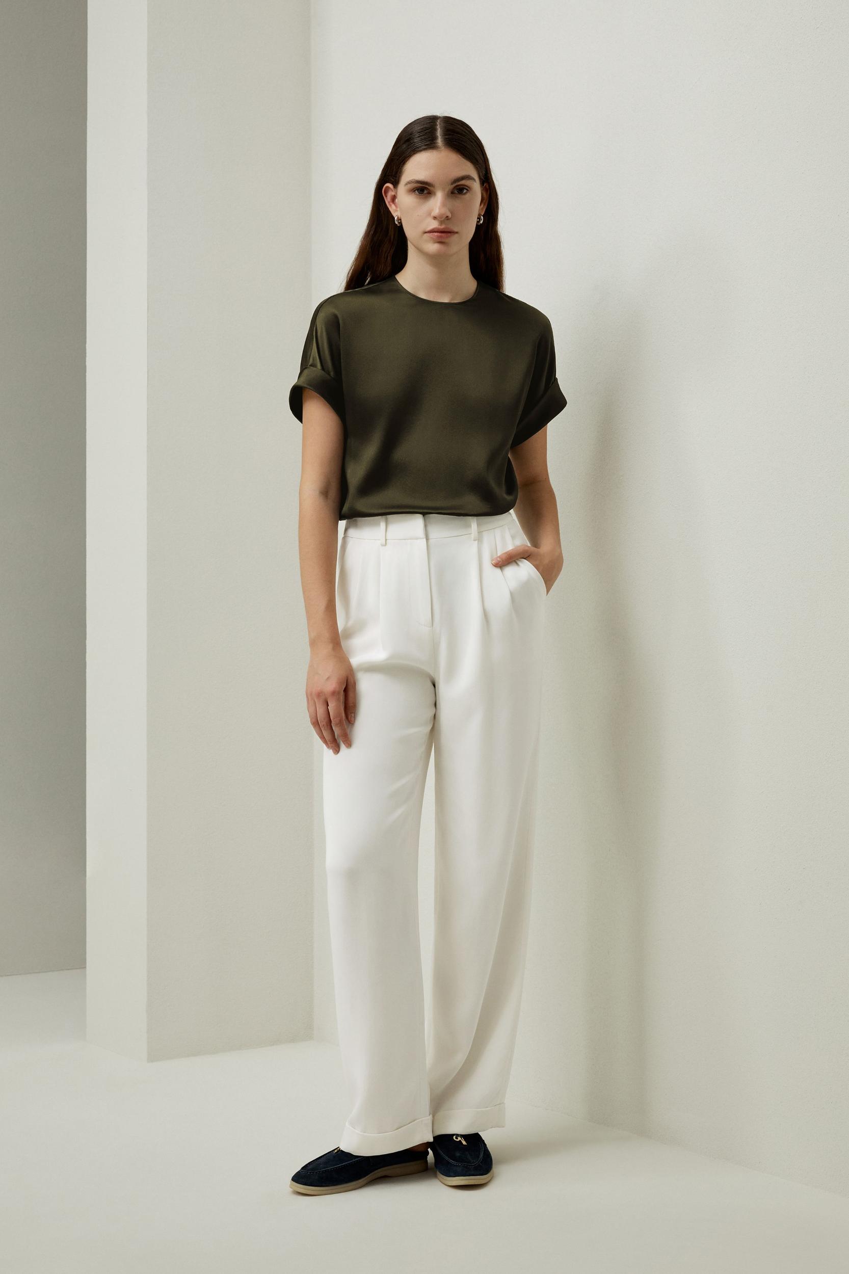 LILYSILK T Shirt Silk - Womens - Navy Blue 100 Silk - Organic Oversized Tops XS Product Image