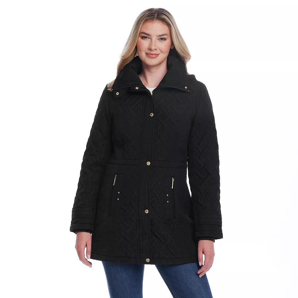 Women's Weathercast Knit Collar Quilted Jacket, Size: Medium, Black Product Image