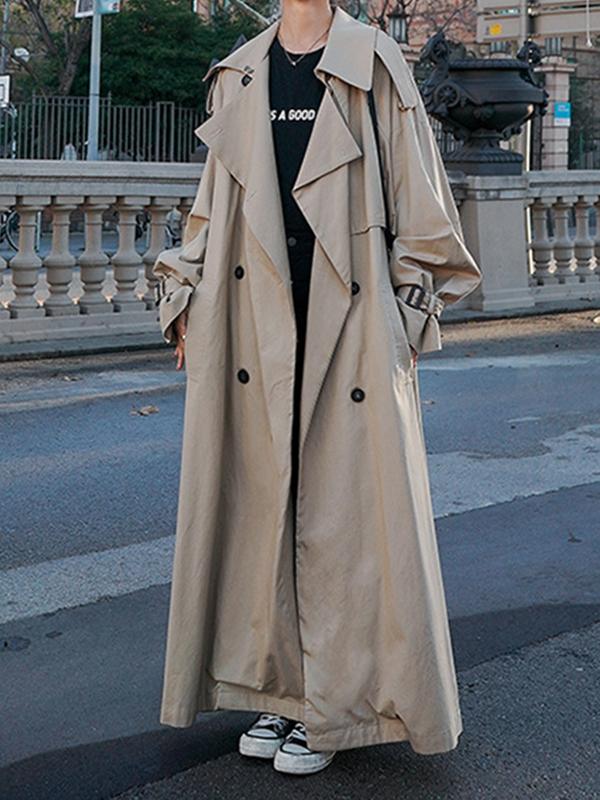 Long Sleeves Loose Buckle Buttoned Split-Back Tied Waist Lapel Outerwear Trench Coats Product Image