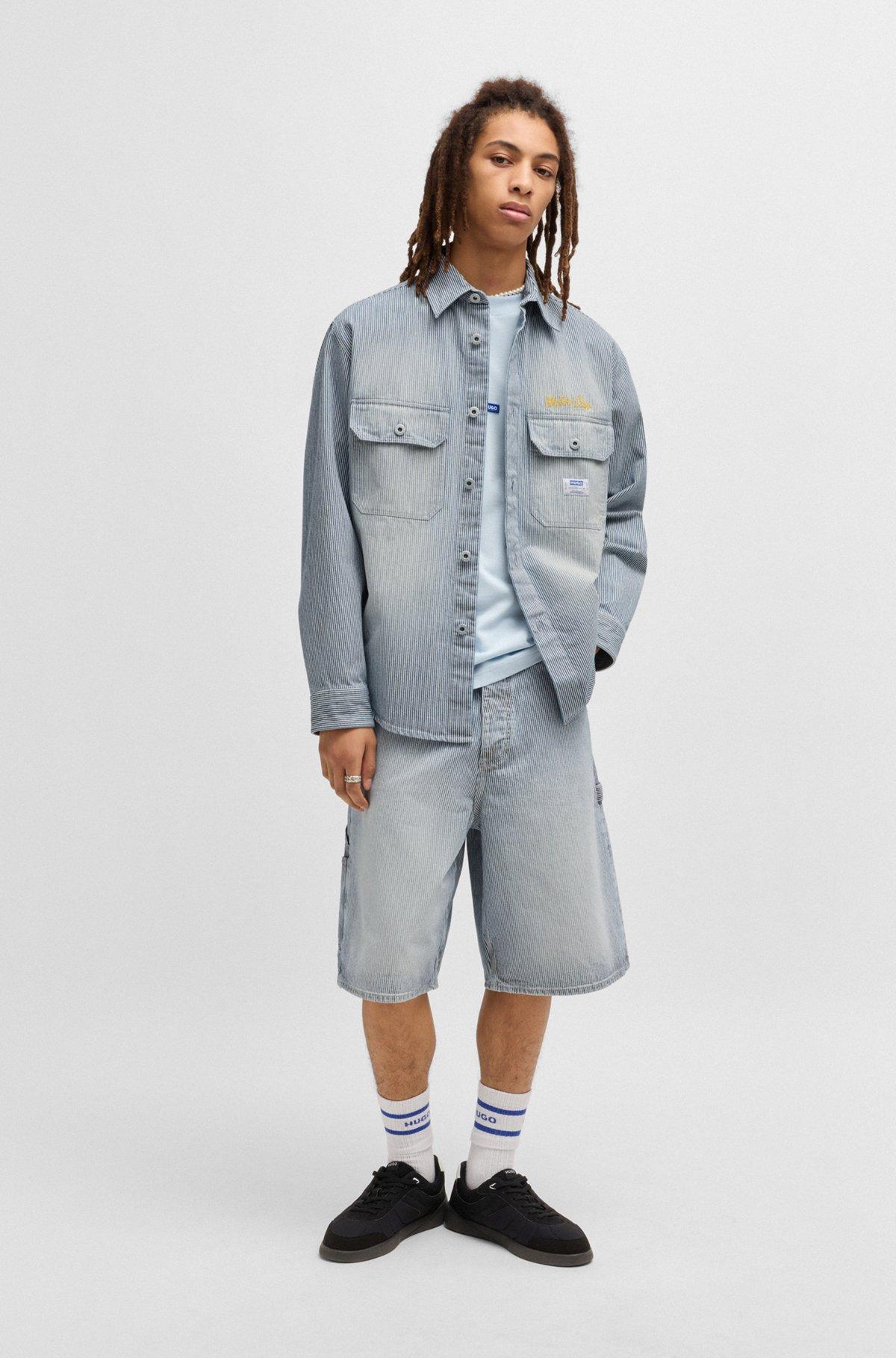 Oversize-fit shirt in striped washed denim Product Image