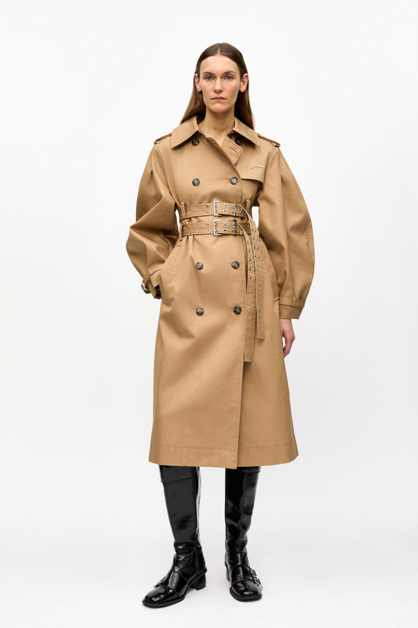 Camel Bonded Cotton Trench Coat Product Image