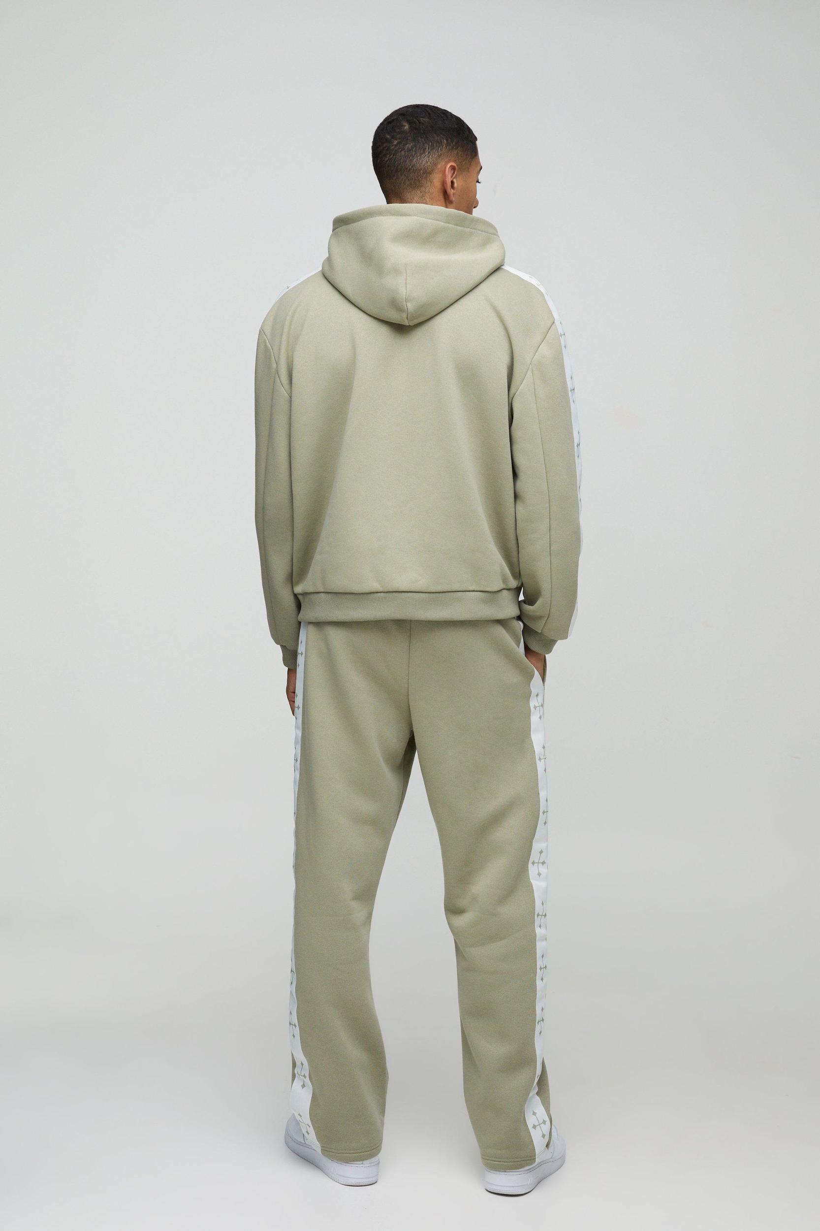 Oversized Boxy Cross Side Tape Zip Through Hooded Tracksuit | boohooMAN USA Product Image