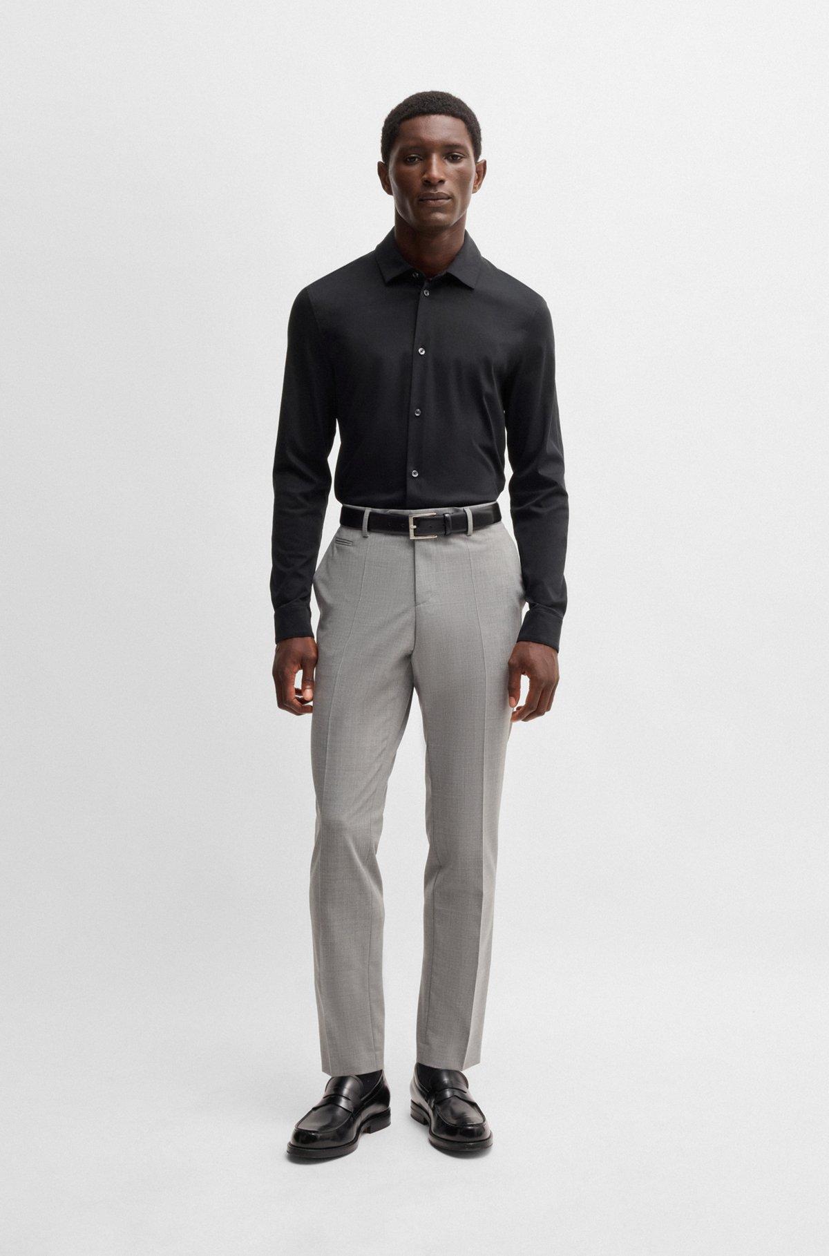 Slim-fit long-sleeved shirt in mercerized cotton Product Image