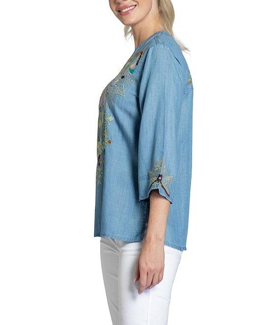 APNY Embroidered Split V-Neck 3/4 Sleeve Tunic Product Image