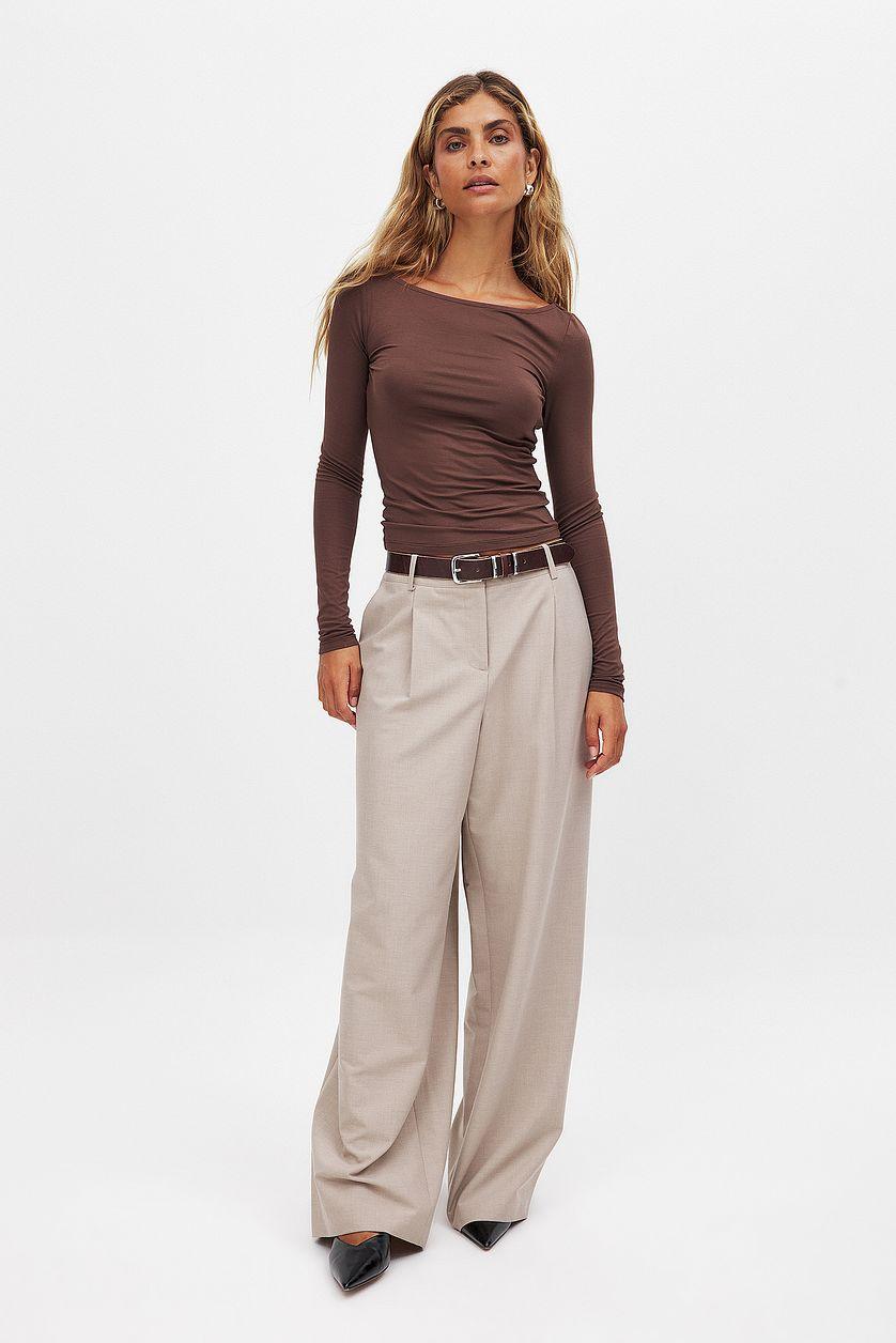 Boat Neck Long Sleeve Top Green Product Image