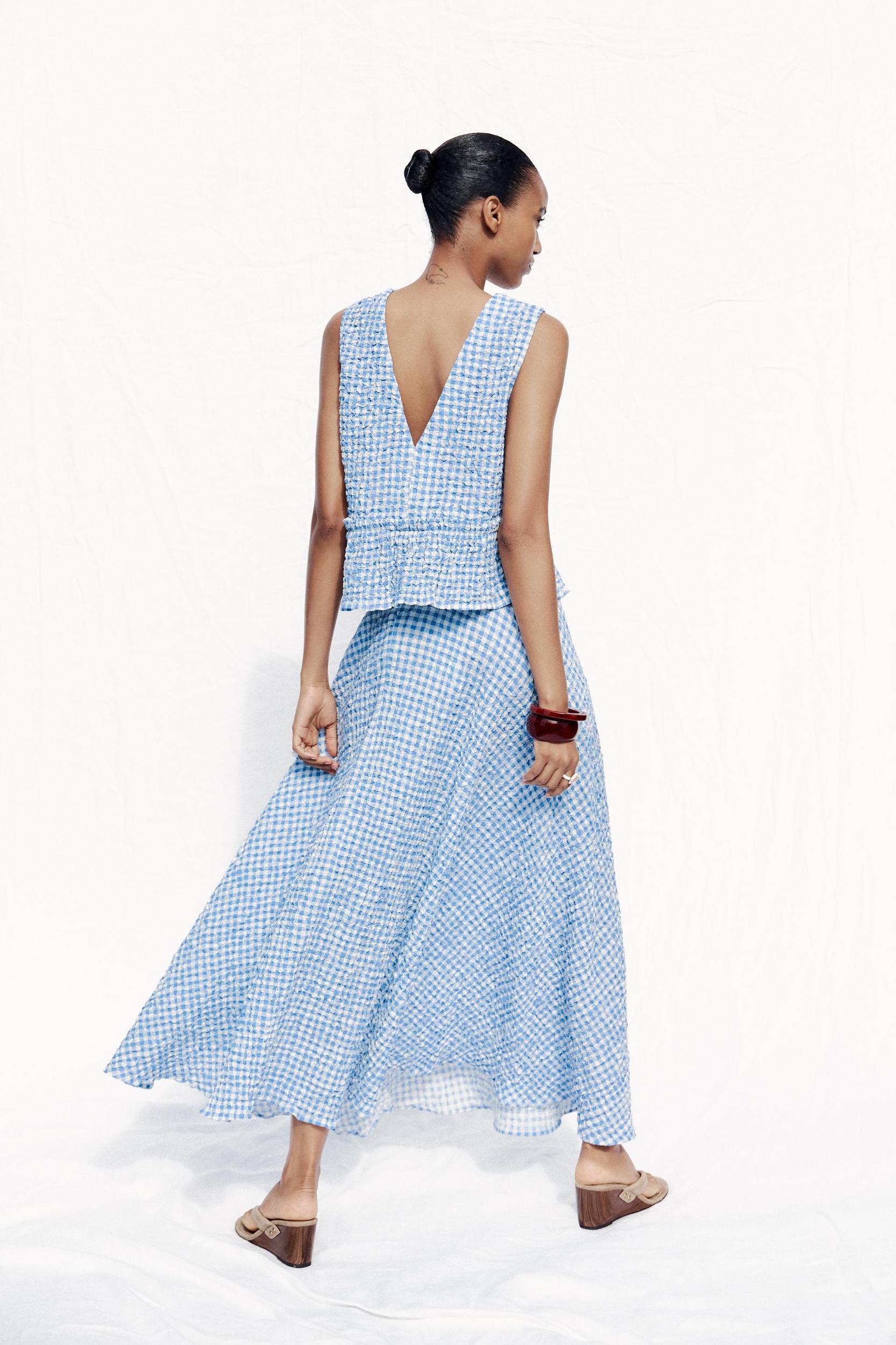 GINGHAM MIDI FLARED SKIRT Product Image