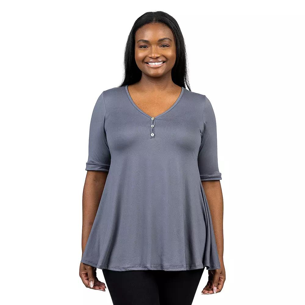 Plus Size 24Seven Comfort Short Sleeve Henley Tunic Top, Women's, Size: 3XL, Black Product Image