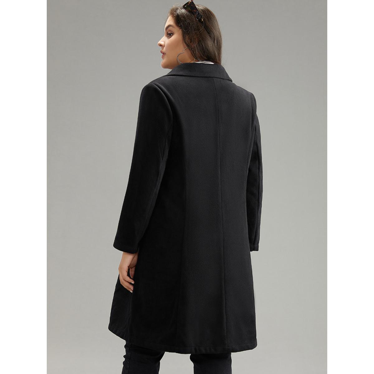 Plus Size Lapel Collar Double Breasted Pocket Coat Women Black Casual Plain Ladies Dailywear Winter Coats BloomChic 18-20/2X Product Image