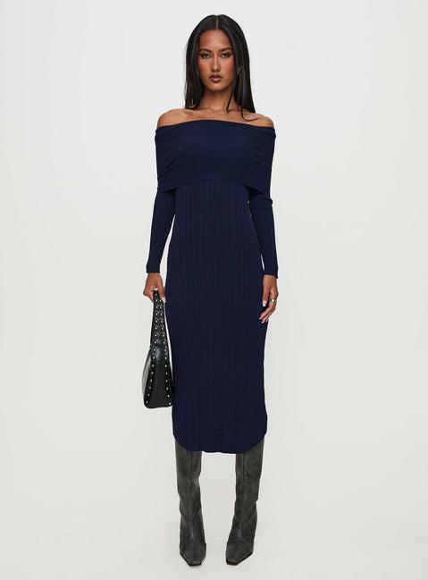 Flisse Long Sleeve Rib Maxi Dress Navy Product Image
