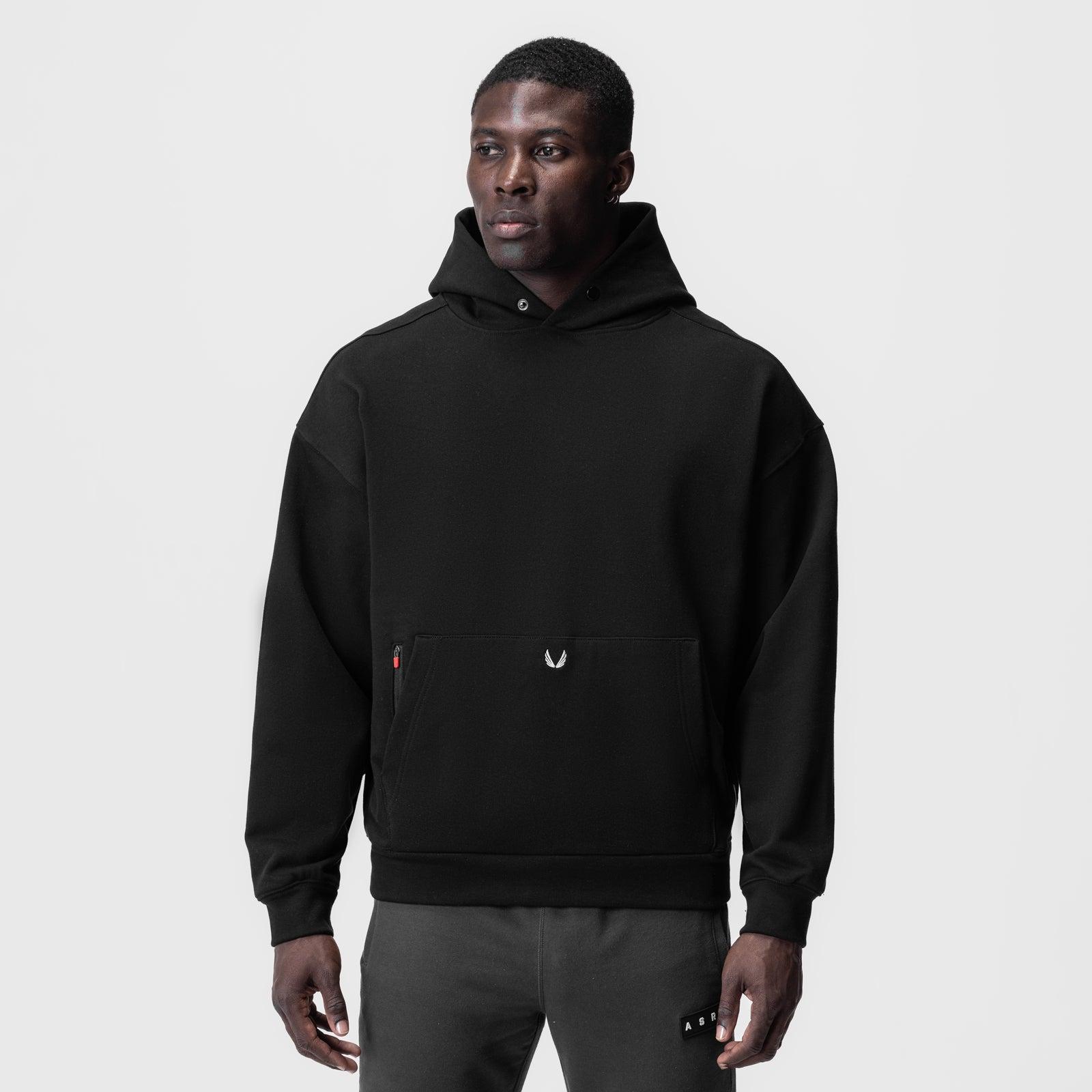 0874. Tech-Terry™ Zip Pocket Hoodie - Black/White "OTWR" Product Image