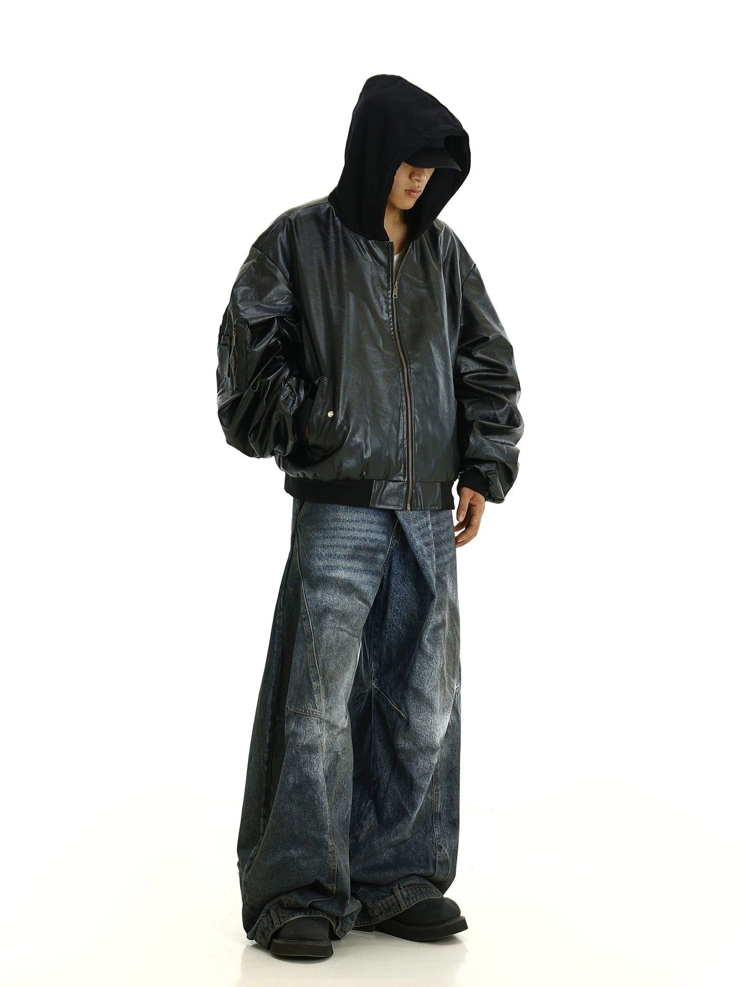 RT No. 11622 BLACK HOODED LEATHER JK Product Image