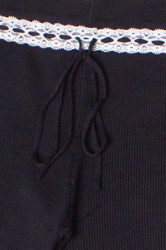 Lace Trim Ribbed Wide Leg Pants Product Image