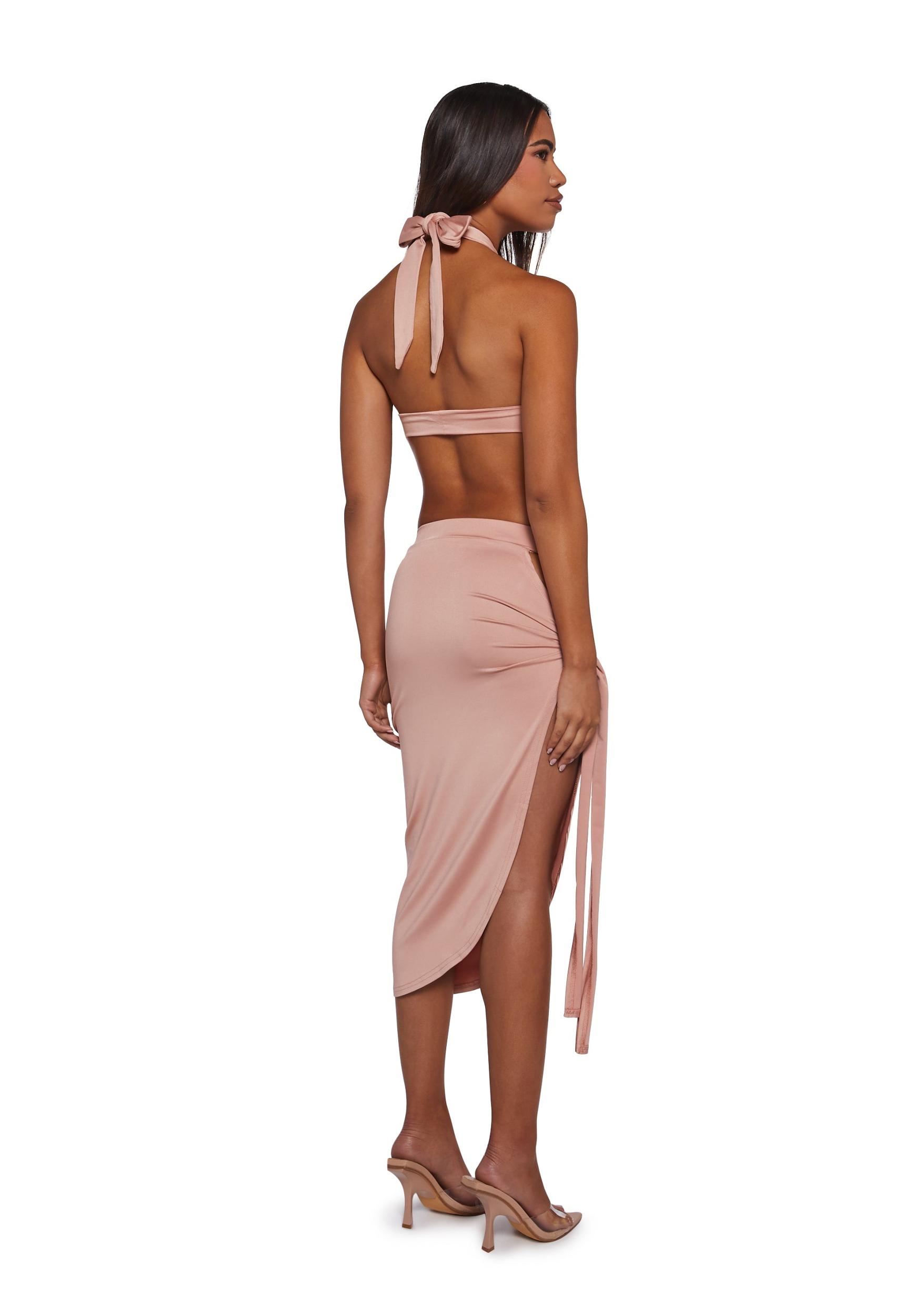 Cut Out Halter Top And Maxi Skirt Set - Pink Product Image