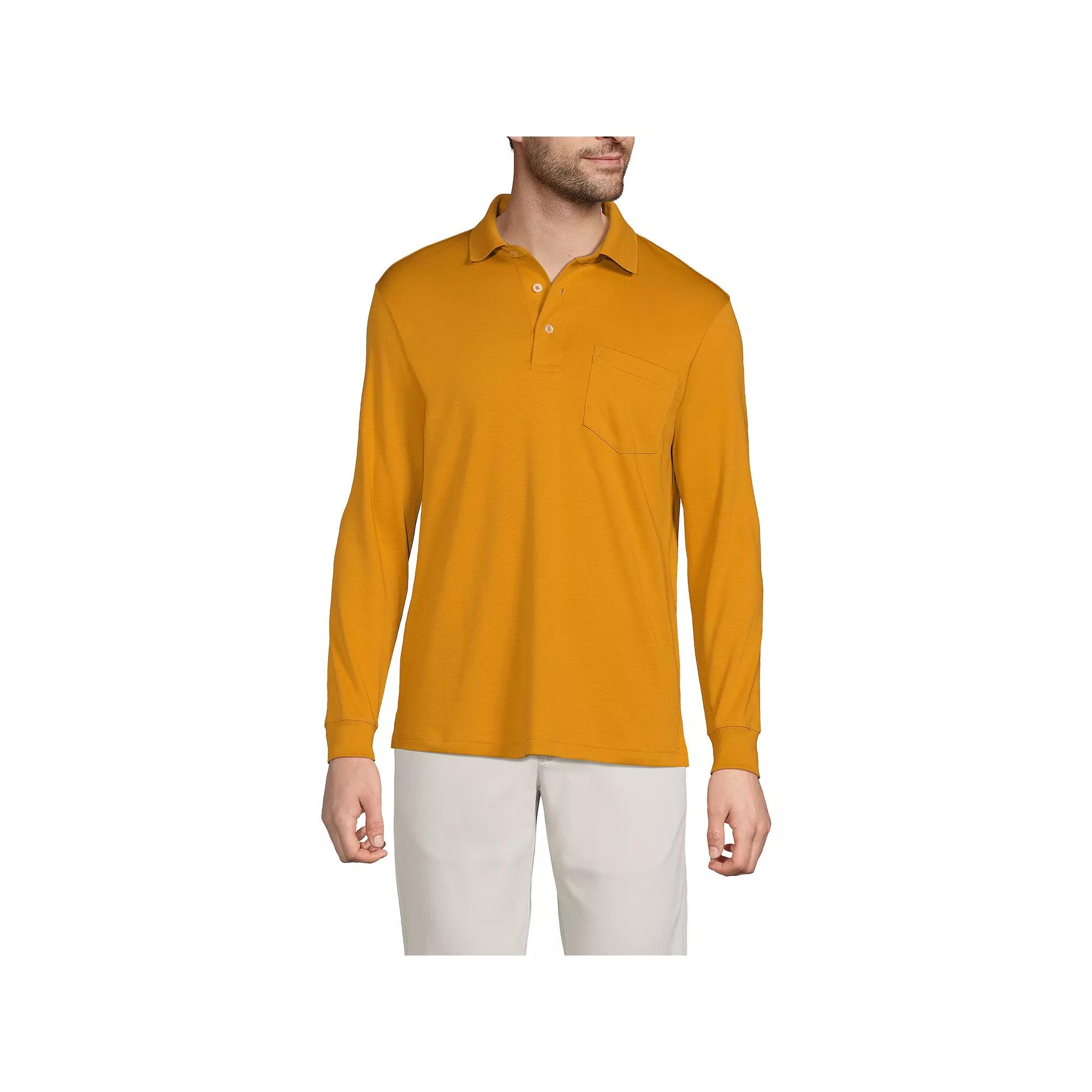 Men's Lands' End Classic-Fit Super Soft Supima Pocket Polo, Size: Large, Vintage Amber Product Image