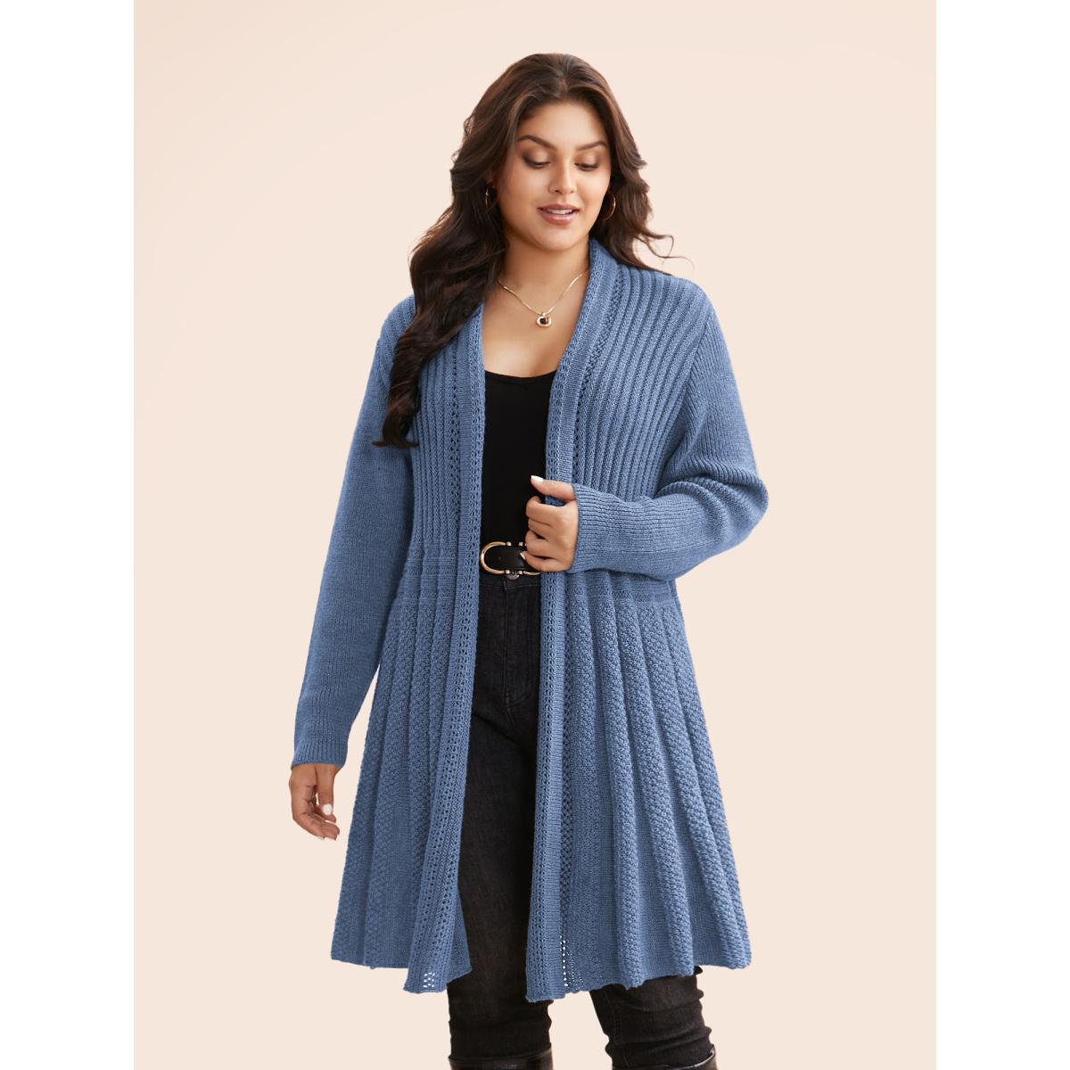 Plus Size Plain Textured Kimono Collar Cardigan Stone Women Casual Loose Long Sleeve Everyday Cardigans BloomChic 26/4X Product Image