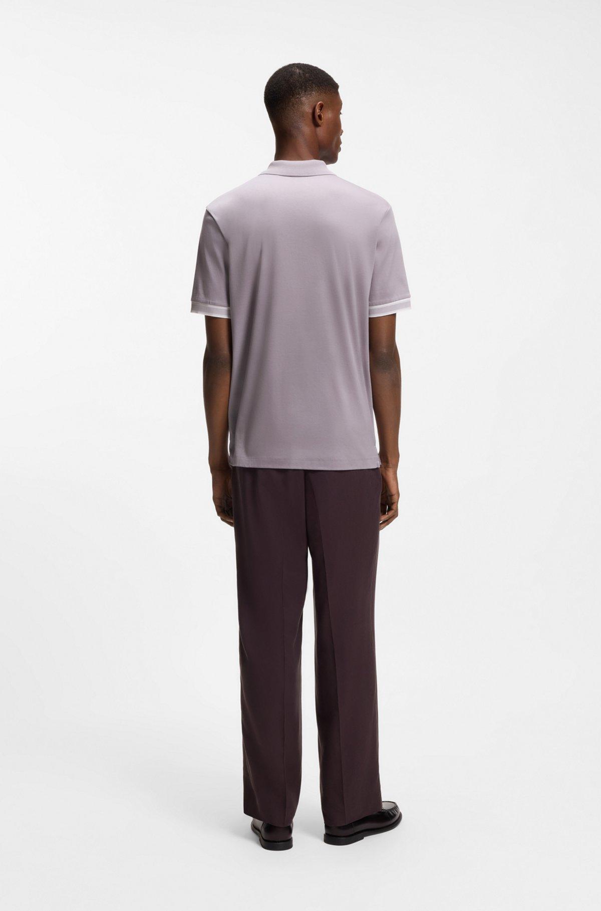 Striped-trim polo shirt in mercerised cotton Product Image