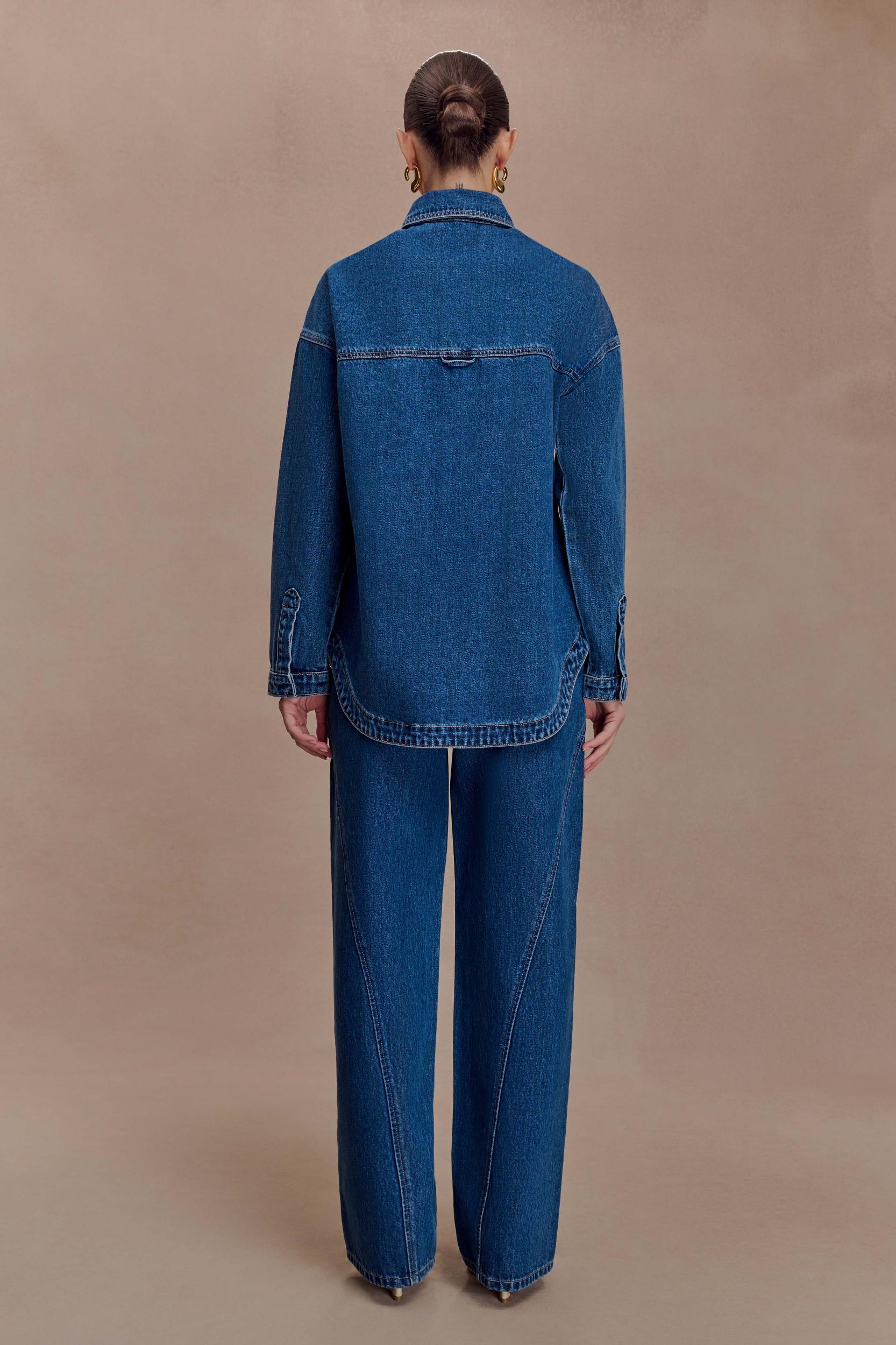 Lioda Oversized Denim Shirt - Dark Blue Product Image