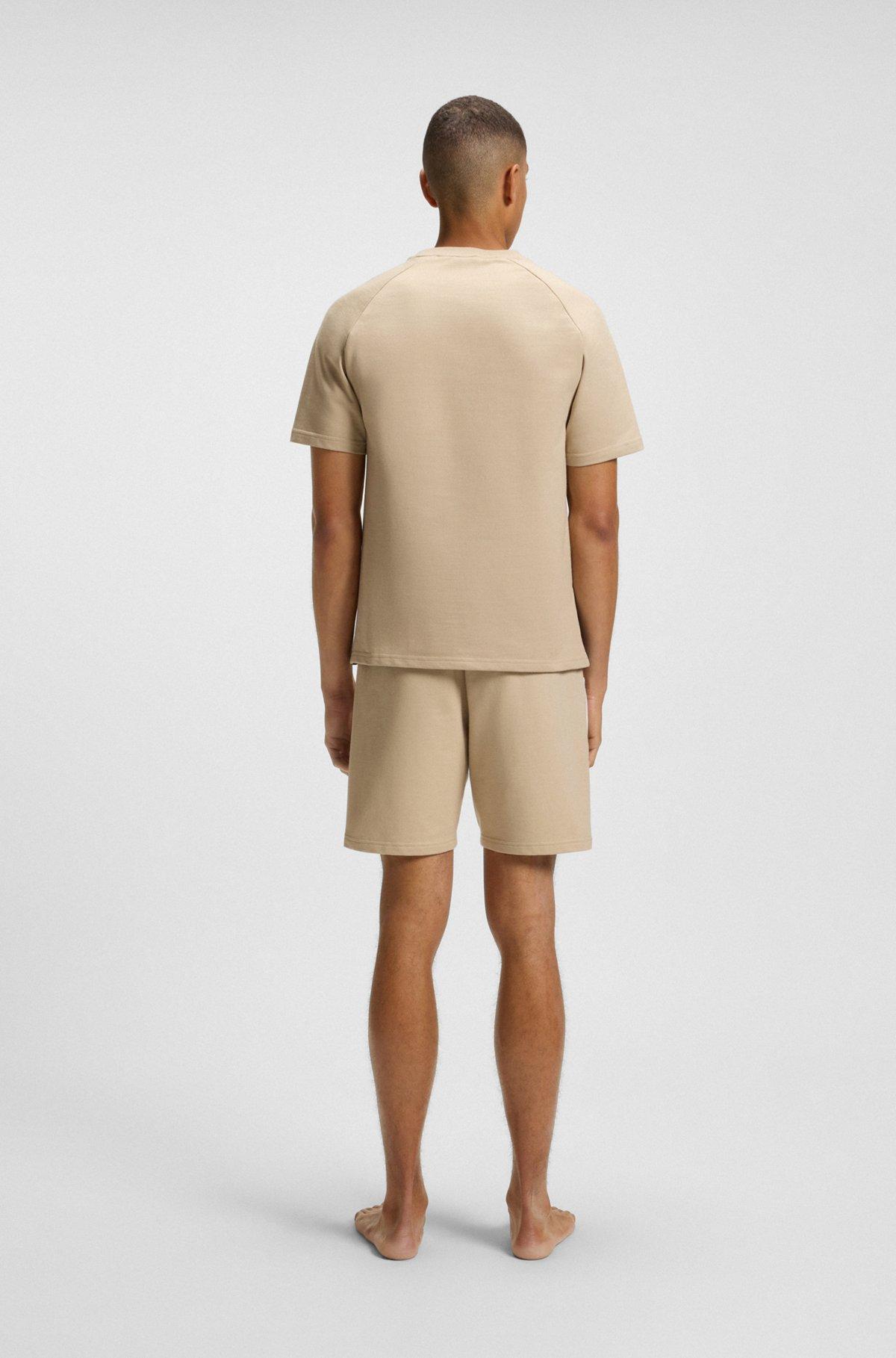 BOSS - Cotton-terry T-shirt with contrast side panels - Light Beige Product Image
