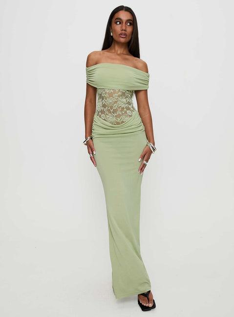 Gwendolen Off The Shoulder Maxi Dress Green Product Image