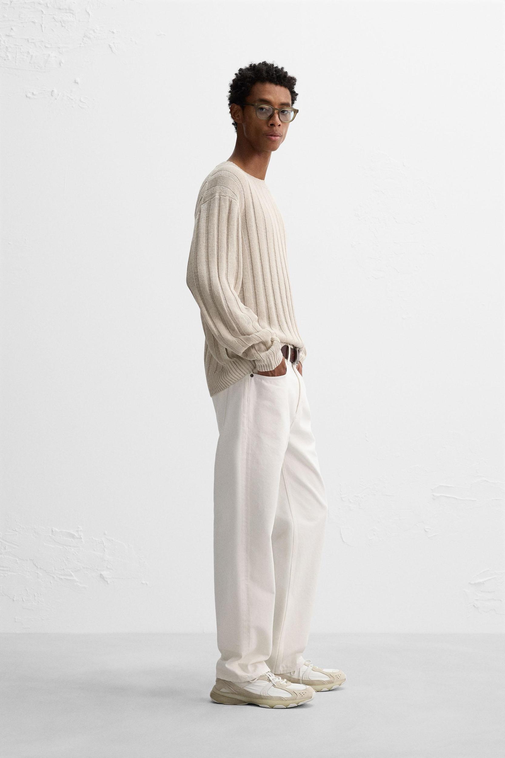 100% LINEN RIBBED SWEATER Product Image