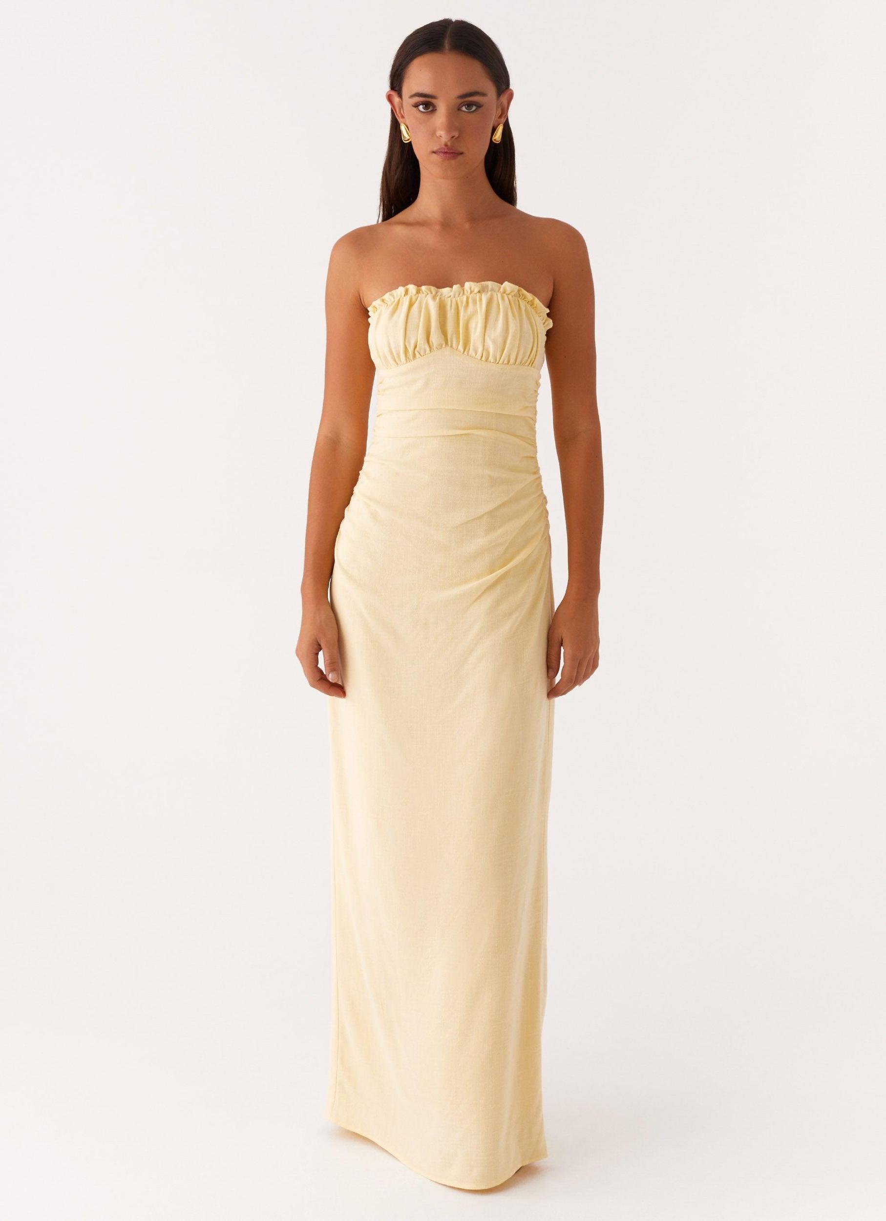 Xena Gathered Maxi Dress - Yellow Product Image