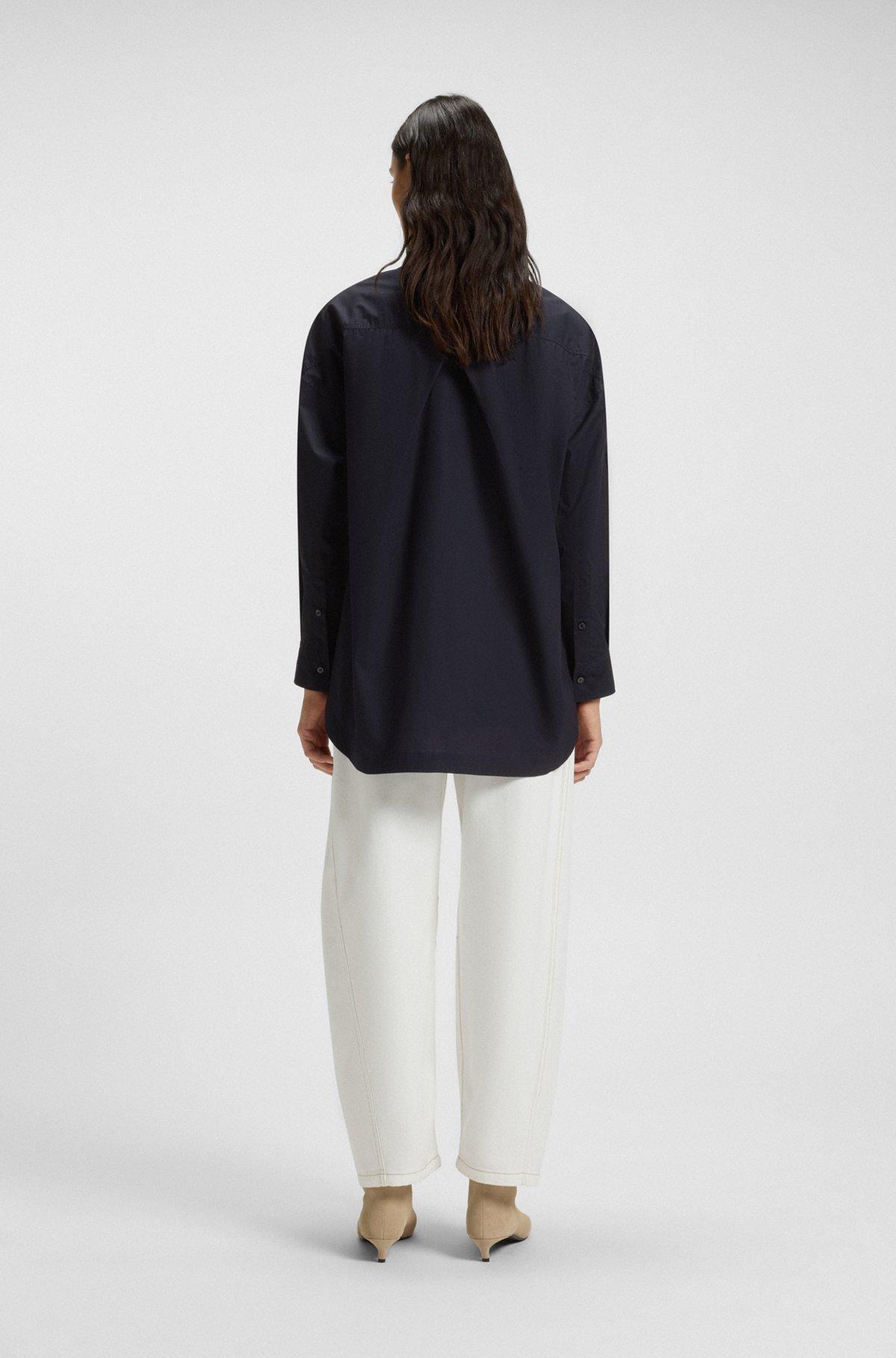 BOSS - Oversize-fit blouse in cotton poplin - Dark Blue Product Image