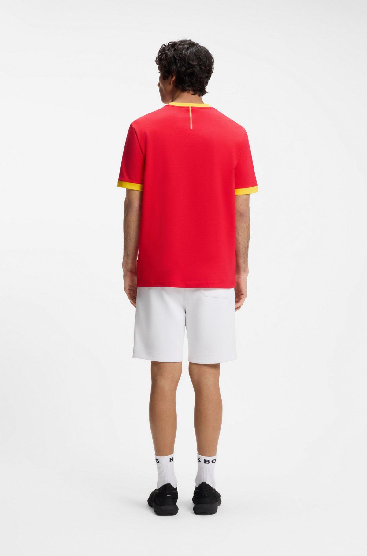 Stretch-cotton T-shirt with country flag and logo Product Image