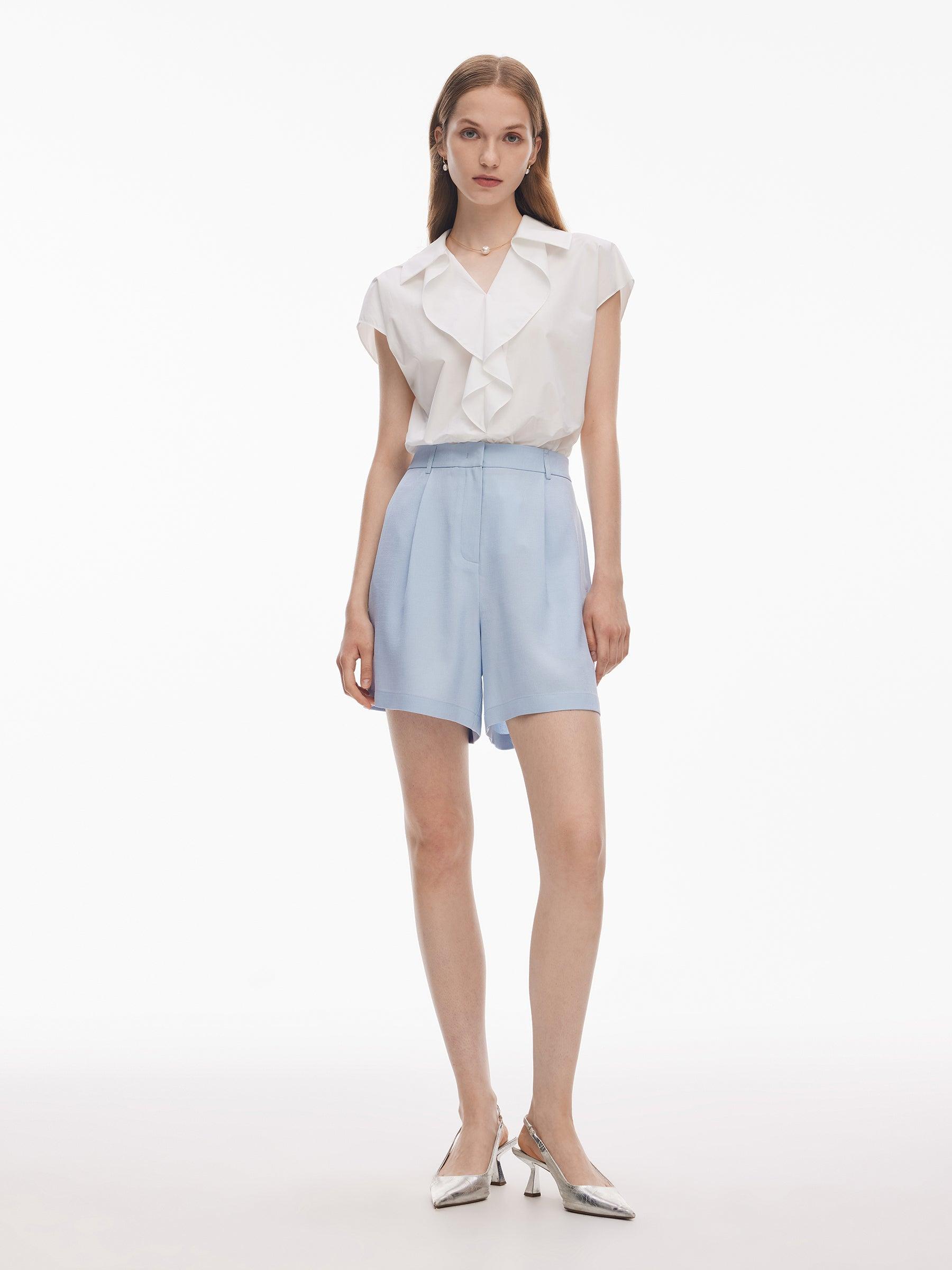 100% Cotton Ruffle Trim Women Blouse Product Image