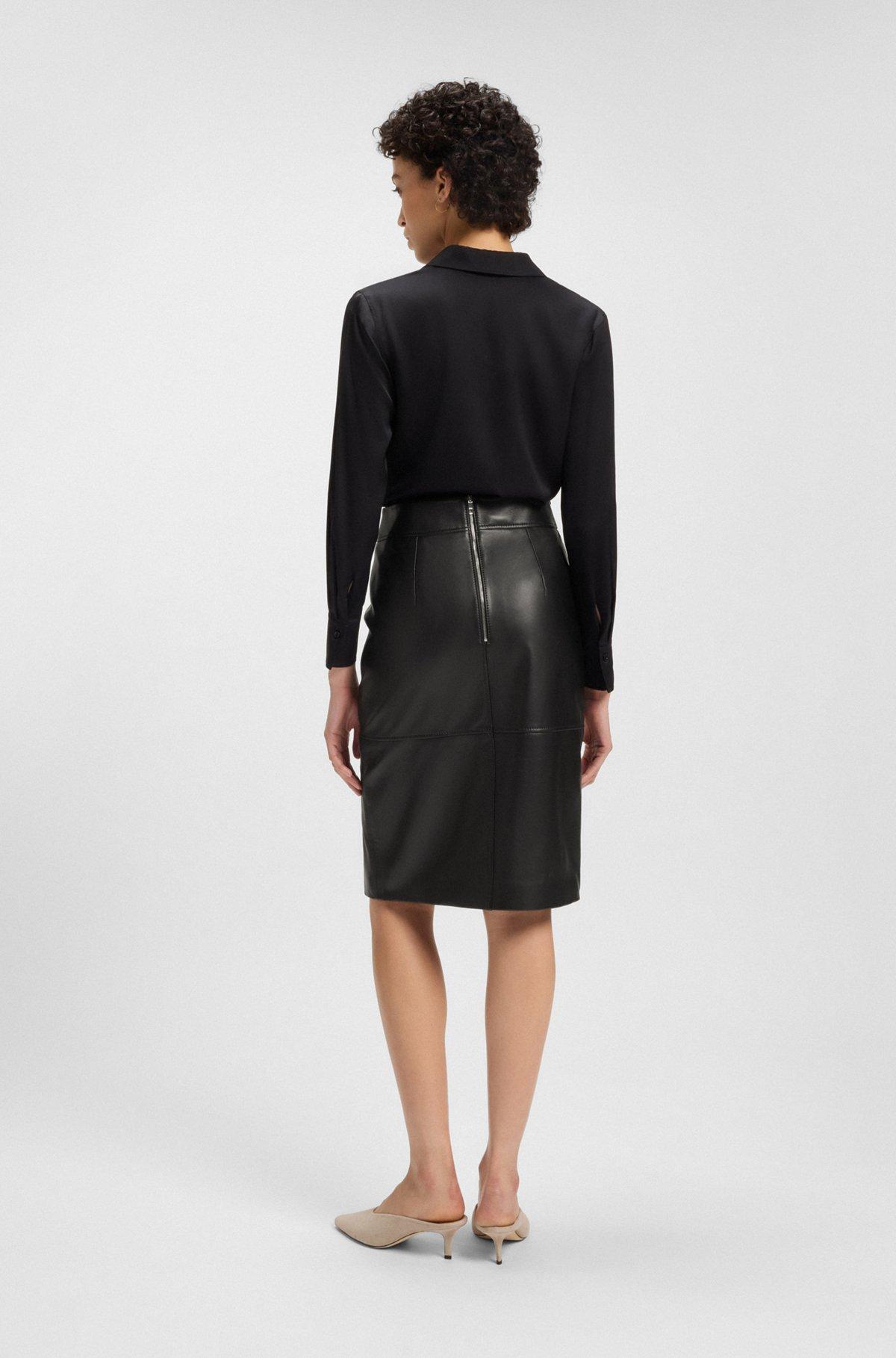 BOSS - Slim-fit pencil skirt in grained leather - Black Product Image