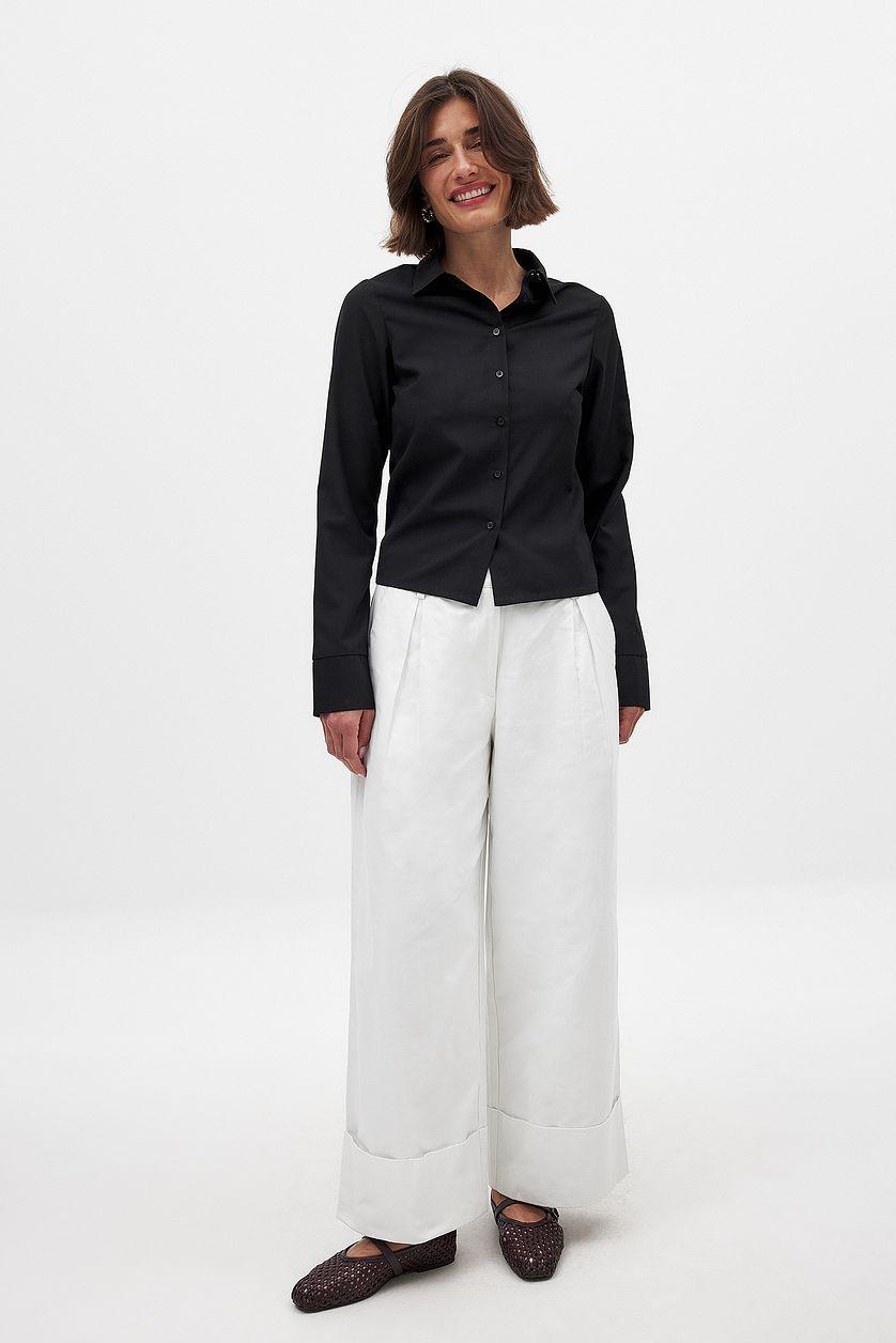 Fold Up Detail Mid Waist Pants Product Image